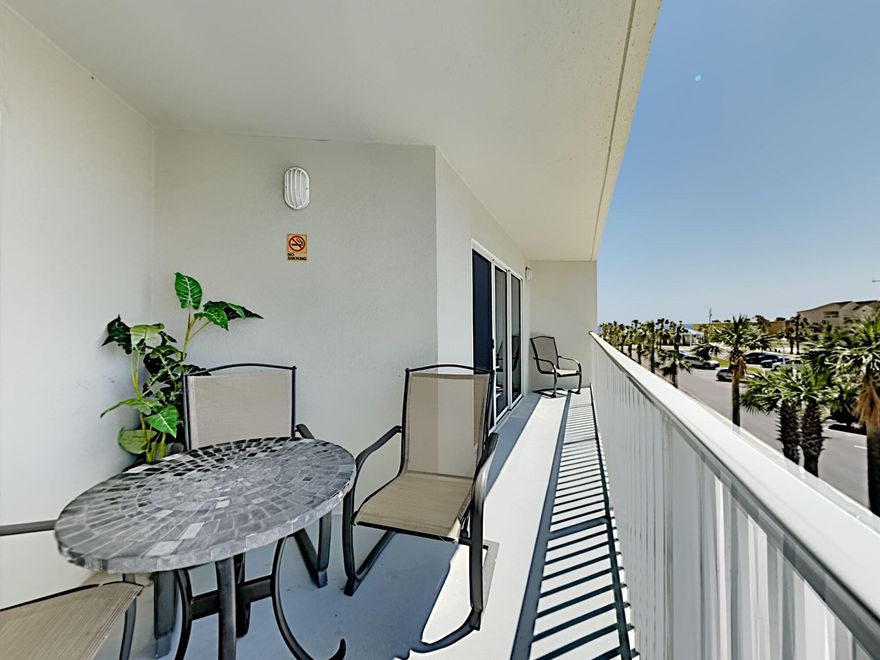 All new windows and doors in this beautiful unit!  Relax at the beach enjoying an angled view of the Gulf from the balcony of Seacrest 313. This two-bedroom, two-bath condo will easily accommodate up to six people. The full kitchen and large dining room table allow for an evening in enjoying a delicious home-cooked meal.  The primary bedroom features a king sized bed and private full bathroom.  The second bedroom hosts a queen sized bed, and just a few steps to the second full bathroom.  The living room also features a queen sleeper sofa, to accommodate up to 6 guests total.  After a long day at the beach, you can unwind on your private balcony and enjoy relaxing in the shade and feeling the cool Gulf breeze. Nestled in the west end of Okaloosa Island, this wonderful beachfront mid-rise condominium boasts thrilling amenities that you will love. Lounge around the outdoor community pool and soak up the beautiful rays of sunshine. Take a dip in the indoor pool when you need a little break from the sun. If you are looking to stay fit while you are on vacation, Seacrest features an onsite fitness facility for you to enjoy.  Call for your showing today!