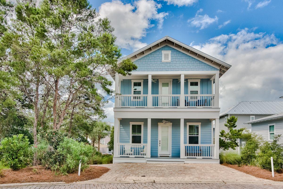 This coastal cottage has never been rented and will convey most furnishings and artwork. Oversized parcel for Highland Parks with a lot premium just steps to the resort style pool and amenities. The open floor plan allows for a flow of family gatherings while sharing the days beach antics with the chef around center island kitchen, living, and dining area. Side entrance off of the kitchen provides easy access to the outdoor pavered space with grill and additional gathering area surrounded by deciduous plantings and trees. The 2nd floor features, the laundry, two guest bedrooms and full bath as well as the luxurious master suite with private balcony overlooking the golf cart friendly community. In addition, there are three porches that provide quiet areas for kicking