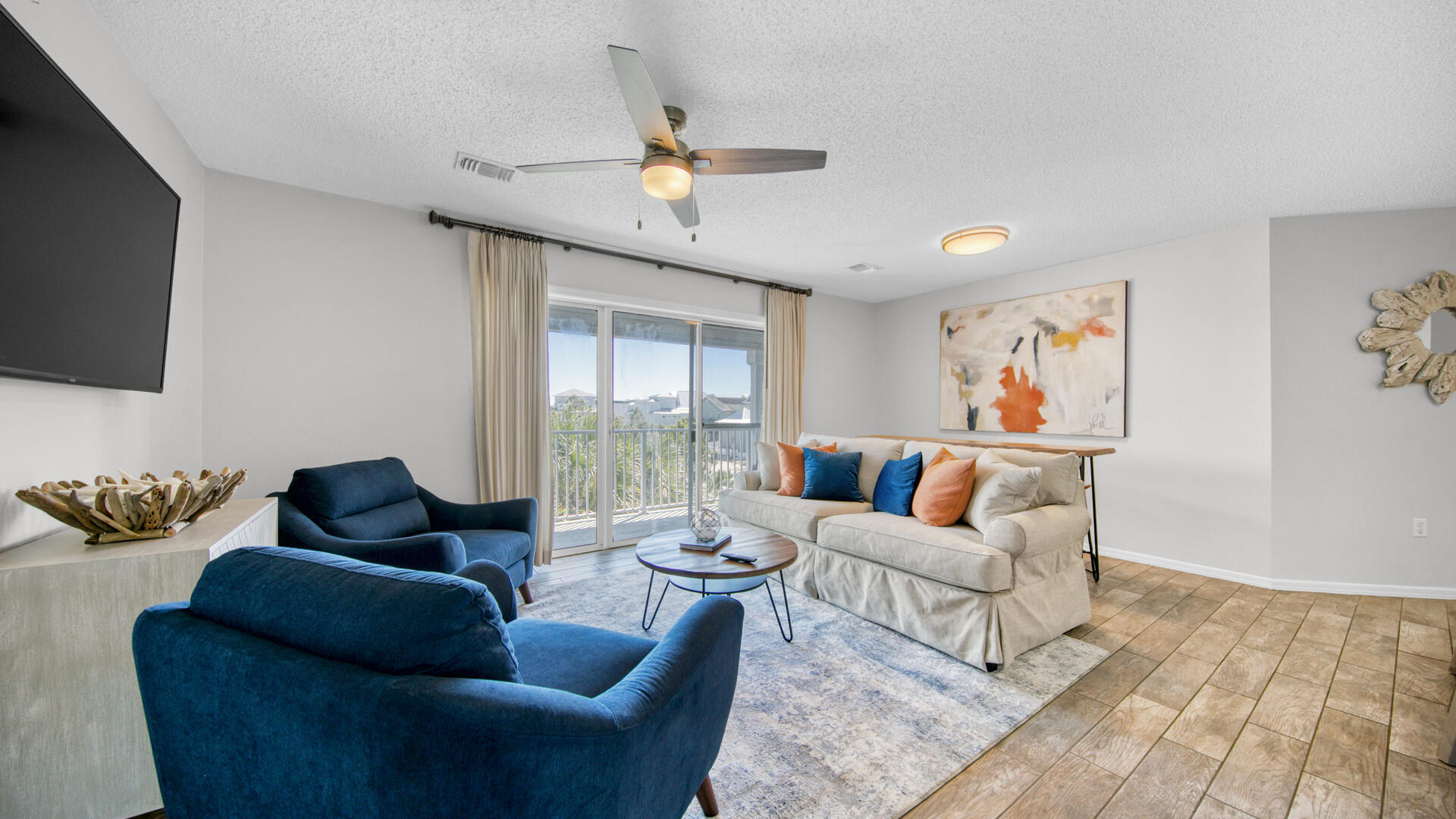 Find bright and cheerful spaces in this nicely updated 3BR/2.5BA condo in Beachside Villas, nestled in popular Seagrove Beach with outstanding community beach access. New finishes including wood grain tile, granite countertops, a tile kitchen backsplash, and stainless-steel appliances give this immaculately maintained unit a modern feel. The open concept living and dining space opens to an oversized balcony with peekaboo gulf views while the kitchen offers a breakfast bar and ample storage. The master suite features an ensuite bathroom and private balcony access. Two large additional bedrooms share a jack-and-jill style bathroom. Beachside Villas is a popular gulf side community with two swimming pools (one seasonally heated), tennis courts, a shuffleboard court, docks on Eastern Lake, a grilling area, and easy beach access. A popular family destination, Seagrove offers shops, restaurants and a wide array of recreational activities in a central 30A location between Seaside and WaterSound Beach.