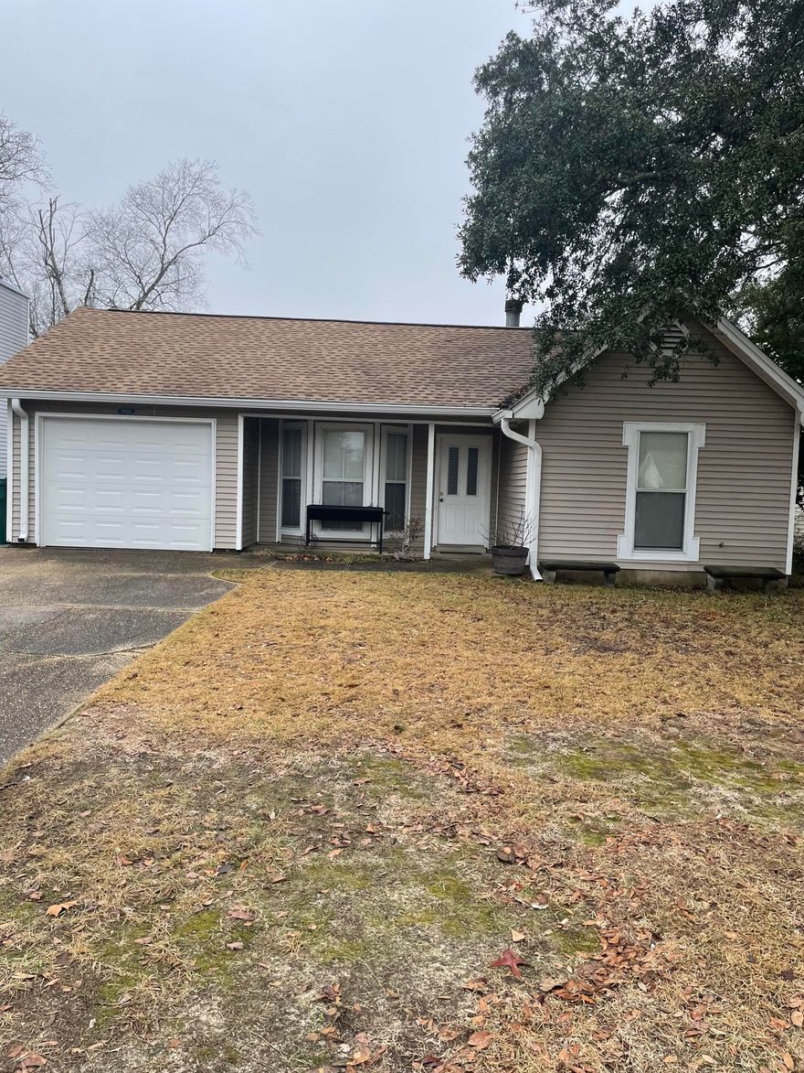 This is a well maintained 3 bedroom  2 bath home with 1 car garage.  Living room features stone fireplace, french doors to backyard and wide-planked wood laminate floors.  2 ' faux wood blinds thru out, and blinds enclosed on all french  doors. Open floor plan. Kitchen has a nice stove, large fridge with ice maker.  Master bath has a walk in custom tile shower. Master bedroom has vaulted ceiling and french door to backyard. Non-warranted washer & dryer included. Privacy fenced yard features big deck for BBQs and entertaining