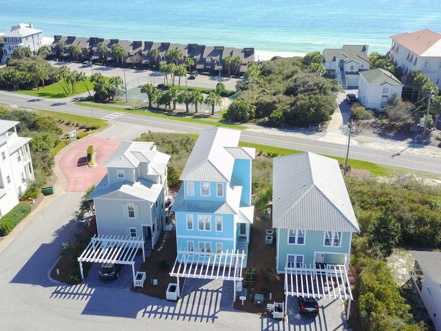 Welcome to ''The Sassy Seagull'', located on 30A in the quaint community of Cottages at Camp Creek! This FRONT ROW beach cottage is an incredible rental property with 5 bedrooms and 4 full bathrooms. Located directly across the street from the white sandy beaches of the Emerald coast. Enjoy breathtaking Gulf views from both the 2nd and 3rd floors! Camp Creek's DEEDED BEACH ACCESS is conveniently located just a short stroll ACROSS THE STREET! This family friendly floorplan includes two master bedroom suites on the first floor, a large guest bedroom on the second floor with two queen beds, and two additional bedrooms on the third floor. The 3rd level includes 2 large bunk beds and plenty of room for the kids to hang.
