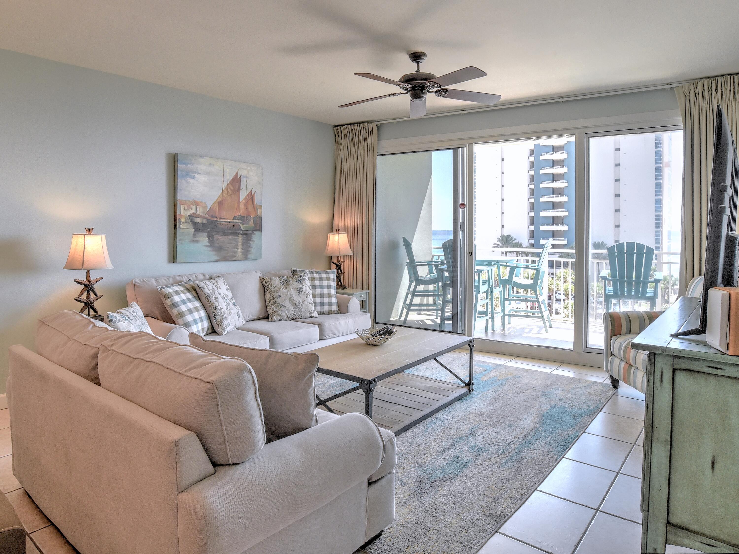 Looking for a condominium with awesome rental potential?  You just found it!  The rental income in this unit can be up to $90,000.  Sterling Shore  condominium has such fabulous views of our pristine beach & Gulf of Mexico! This 3 bedroom 2 bath unit features an expansive balcony and spacious rooms accommodating 8 guests. The kitchen features stainless steel appliances, bull-nose granite counter-tops, 18'' tile flooring.  The large walk-in laundry room has a full size Samsung washer & dryer. The fabulous master suite has breathtaking views from its balcony.  The master bath features a jetted tub and separate shower.  You're sure to enjoy the tropical resort feel of this property with its fabulous large pool and exercise room along with a Gulf front pool.  All room dimensions to be verified