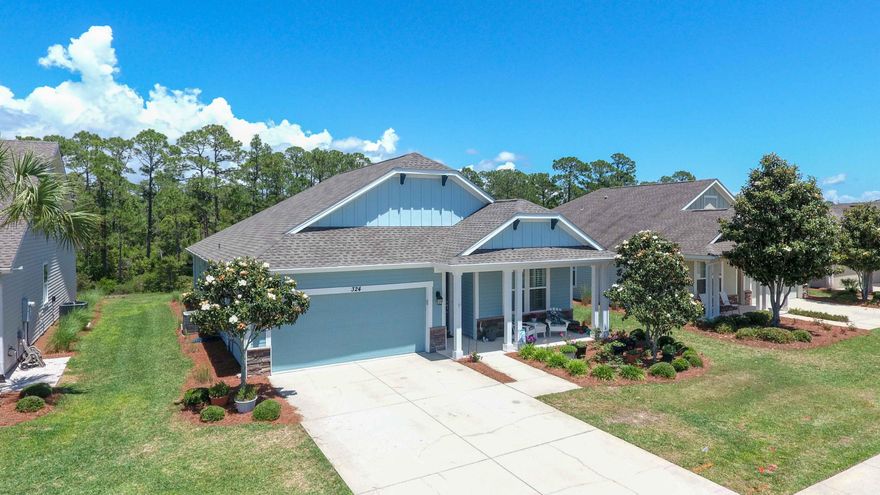 Welcome to your new 3/2 custom home in the Whisper Dunes neighborhood on the west end of Panama City Beach. This home backs up to Conservation lands which provides ultimate privacy in your backyard and the home is located in a non-flood zone. You are only 20 minutes from the Panama City Beach Airport and 7 minutes to Rosemary Beach along the scenic 30A Highway corridor. This home features granite counter tops in the kitchen and bathrooms along with soft close cabinets and drawers. The roof was replaced and exterior painted in October of 2023. HVAC was replaced in September of 2024 and includes a Nest Operating Thermostat. The back patio is screened in along with an extra pad for your grill. Never mow the yard again yourself since the HOA provides yard maintenance.
