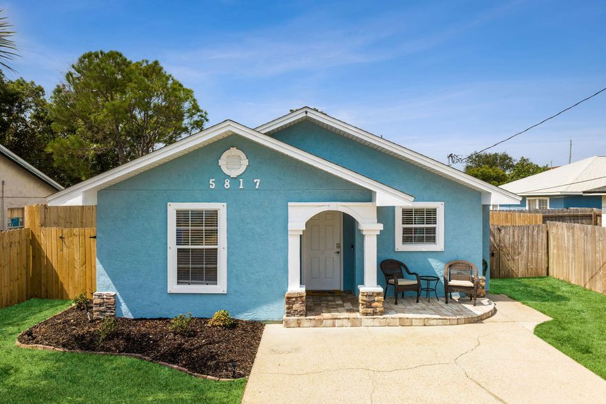 ***SELLER WILL CONSIDER ALL OFFERS!***Your next investment property or beach vacation home is ready for you NOW!--FULLY furnished, turnkey, and ready to rent upon closing--Walk to public beach access #12 and #13--Sleeps 8--Fabulous backyard mural--Room to add a pool--Storage shed with beach gear and hurricane panels--Stocked owner's closet - all items convey--Irrigation systemAsk your agent for the Airbnb link and to schedule a tour.Property video available also.Thank you for your interest.  We are eagerly awaiting your offer! --8-min. Walk to Beach - Fire-Pit
--Fenced-In Backyard - Charcoal Grill
--Equipped Kitchen - Coffee Bar
--4 Smart TVs + Roku - Smores Station
--Washer + Dryer  - Florida Room
--Beach Gear + Games 
--Dog Accessories - Outdoor Shower
--Boat/Trailer Parking - 4-Car Driveway

1 min to Dolphin Boat Ramp, Busters Beer & Bait (Live Music)
3 min to Schooners (Beachfront Restaurant), Rick Seltzer Park
4 min to St. Andrews State Park, Publix

Property Highlights:
--Bedroom 1: King Bed + Private Ensuite
--Bedroom 2: Queen Bed
--Bedroom 3: Twin/Twin Bunk Bed (Entrance from Florida Room)
--Living Area: Queen Sleeper Sofa

Indoor Comforts:
Enjoy an open-concept layout with cozy furnishings, Roku Smart TVs, remote-controlled ceiling fans, and a fully remodeled kitchen. The living area and dining space flow seamlessly together, creating a bright and welcoming environment for everyone to gather and relax.

Outdoor Oasis:
--Private Backyard: Fully fenced for privacy
--Florida Room: A screened-in patio to unwind bug-free
--Fire Pit & Charcoal Grill: Perfect for cozy evenings under the stars
--Beach Gear: Chairs, umbrella, wagon, games, plus beach favorites like Corn Hole, Spike Ball, Jenga, Ring Toss, and Bocce Ball
--Front Porch & Outdoor Seating: Ideal spots for morning coffee or evening relaxation
--Nearby Boat Ramp: Just 0.1 miles away with open ocean access

Fully Equipped Kitchen:
Designed with all the essentials, this kitchen has everything you need, including a Keurig and drip coffee machine, French press, toaster, spice rack, and even a s'mores station! Enjoy cooking with the convenience of a dishwasher, microwave, and ample dishware and cookware.

--Linens, Towels, Hair Dryer, and Straightener
--Laundry and Dish Supplies Provided (contents of owner's closet convey)

Parking:
Driveway parking for up to 4 vehicles, free street parking, and designated space for boats, RVs, or trailers.

Safety & Convenience:
This home is equipped with a Ring Doorbell (front), a Ring Floodlight (backyard), a Google Nest Thermostat, and a Schlage Smart Lock for secure, keyless access.