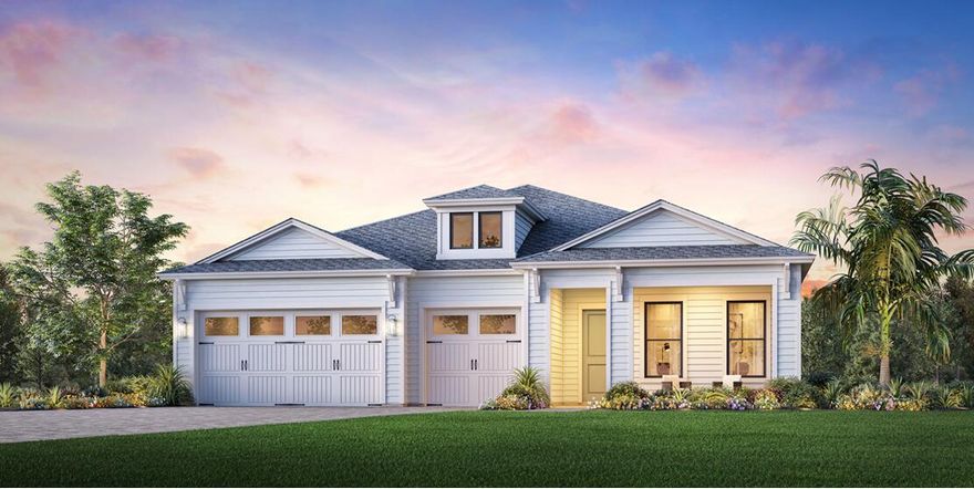 Stunning single-story 3 car garage home, offering 2,839 square feet of living space. Boasting 4 spacious bedrooms and 3.5 beautifully appointed bathrooms, this residence exudes elegance and comfort at every turn. The expansive open floor plan includes a private office room, perfect for working from home, and a three-car garage with a stylish paver driveway. Step into the heart of the home--the gourmet open kitchen. Here, you'll find exquisite quartz countertops, a sleek tile backsplash, and stainless-steel appliances, making it ideal for both cooking and entertaining. Throughout the home, luxury vinyl plank flooring creates a seamless flow, while the bathrooms feature elegant tile finishes. The primary suite is a true retreat, with two walk-in closets offering ample storage space an en-suite bathroom designed to pamper with a spa-like atmosphere, large soaking tub and walk-in tile shower. The soaring 12-foot ceilings in the grand foyer set the tone for the home's grandeur, with 10-foot ceilings throughout the rest of the living areas, adding to the airy and open feel. Enjoy outdoor living on the covered paver lanai, which overlooks a serene private wooded preserve, providing the ultimate in peace and privacy. The beautiful gated community enhances your lifestyle, offering easy access to a variety of amenities including a resort-style pool, clubhouse, fitness center, tennis and pickleball courts, playground, multi-purpose field, and much more. This home is more than just a place to live; it's a lifestyle waiting to be embraced. Construction completion estimated August 2025. 