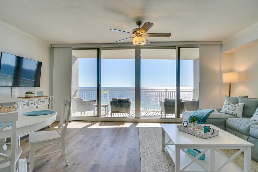 This remodeled 1 bedroom, gulf front condo offers spectacular amenities & ocean views. Located on the 4th floor of Emerald Beach Resort with 934 sqft & expansive vistas of the Florida coastline from the living, kitchen and dining areas, this retreat is turnkey. Tasteful updates include a bright, modern kitchen with quartz counters and bathrooms with matching quartz vanities. The resort offers 3 pools, spas, a poolside tiki bar, outdoor grills, a giant poolside chess & shuffleboard, a fitness center, valet parking & two large parking garages. Enjoy the onsite Starbucks, ice-cream vendor, plus drinks & live music at the resort's popular Sky Bar.
