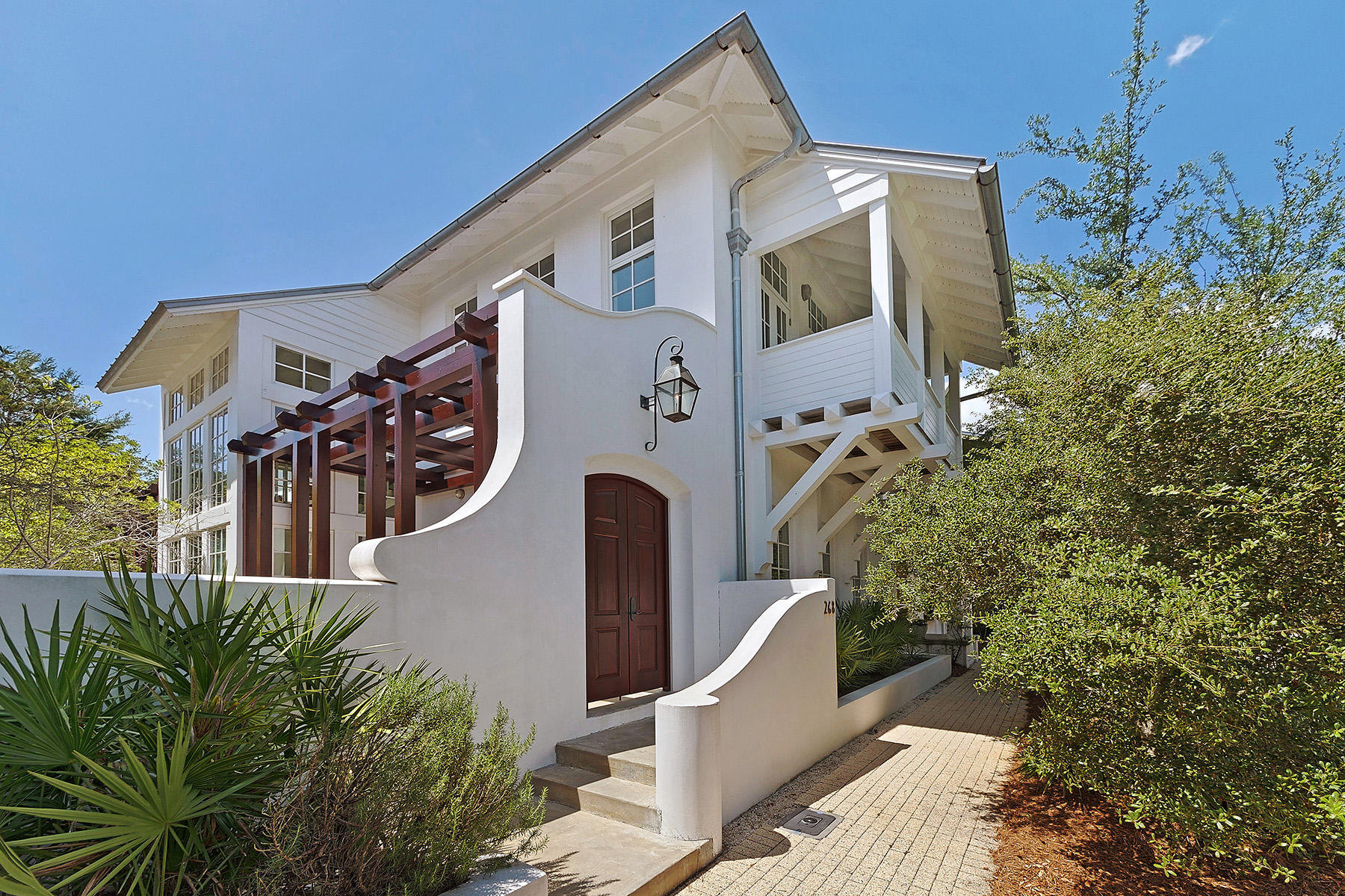 A rare find in Rosemary Beach! Tons of privacy. This beautiful bright, cheerful home sits on a large lot overlooking the Cabana Pool. Plenty of room for the addition of a pool and carriage house. 4 parking spaces! This quality built custom home by Christian Tennant is all block. Open living, dining and kitchen on reverse floorplan adds to the spacious feel. All bedrooms are large and inviting. New updates in bathrooms and kitchen soon to be completed.