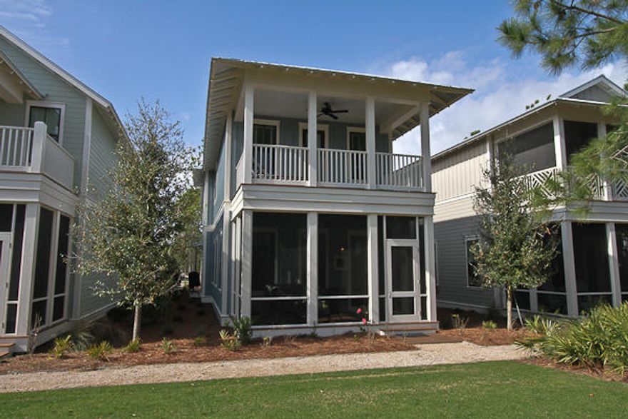 Situated along Dragonfly Park in WaterColor's Crossings District is a beautiful, fully furnished 4 bedroom + Bunk, 4.5 hath home built by Huff Developments. ''Shore is Nice'' offers a open concept design with attention to detail just steps from the neighborhood pool. Perfect for any family this home features three master suites, a bonus second floor living area, hardwood floors throughout, granite countertops, Stainless Steel appliances, soft close doors and drawers for all cabinetry, an office nook, and an oversized golf cart garage. This home is being sold fully furnished (some very small exclusions apply), and will also include a street legal golf cart with new tires and batteries (replaced within the past 6 months) and 5 aluminum Electra cruisers bikes.