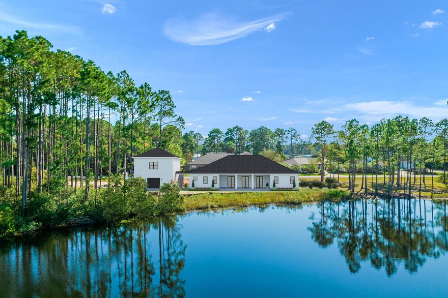 PENDING- Accepting backup offers.Brand new construction (construction in progress) home sitting on Lake Alicia. Attractive five bedroom, five bath home has above-average features and upgrades. White walls with ship-lap throughout with many windows to create a bright living space. Gourmet kitchen with island. Open concept for all your entertainment needs. 10ft ceilings and hardwood flooring throughout. You will find with 5648sq of total living space- 2972sq in the main house, 483sq back covered porch with outdoor kitchen overlooking the lake, 309sq front porch and 918sq loft/game room above the garage with 918sq garage that there is plenty of room for all your needs.  No HOA