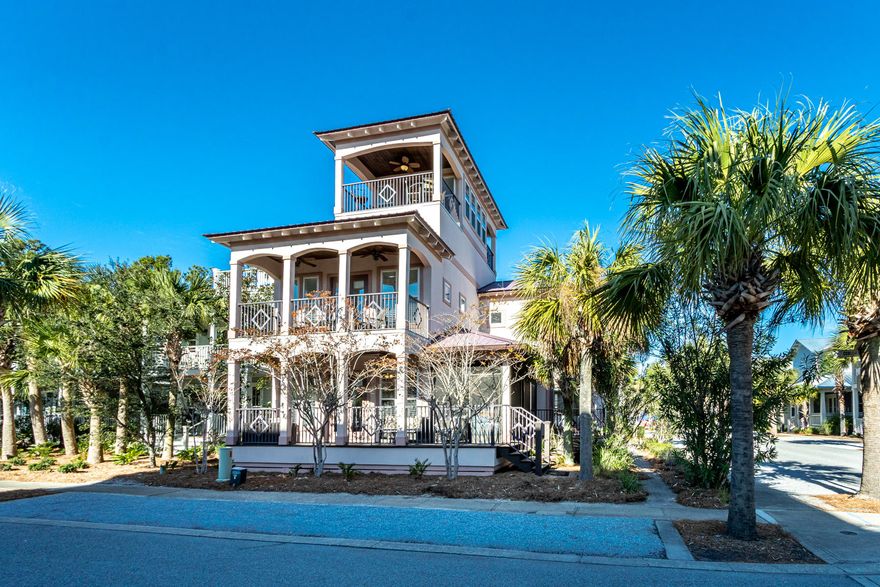 OPEN TO VIEW SUNDAY, JAN. 3  CALL EARLY FOR A TIME AND CODE! Situated on a corner lot, this 3-story home would make the perfect primary residence, secondary, or vacation rental.  Walk to coffee shops, boutiques, and restaurants on 30A. Come see what all the excitement is about. Splash in the fabulous 12,000 sq ft pool or take the free tram to our deeded beach access. 1st floor features a spacious living area giving everyone plenty of space to rejuvenate. Enjoy meals prepared in the newly remodeled kitchen. A large wrap around porch provides outdoor space for morning coffee. A guest bedroom with access to the wrap-around porch is located on the first floor. Second floor is home to the luxurious ensuite master. Third floor overlook and additional sleeping l