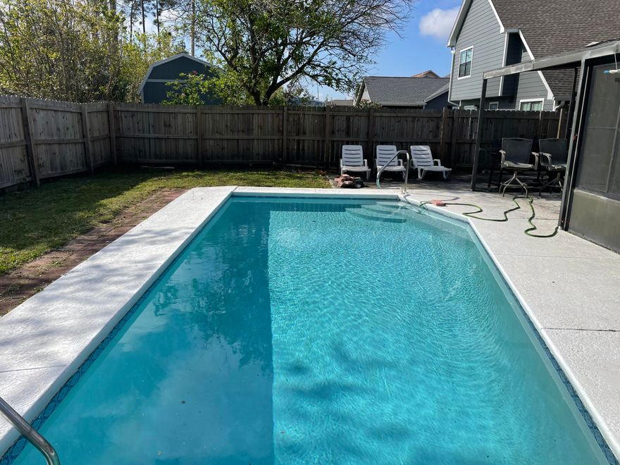 Amazing 3-bedroom, 2.5 bath home with pool! Home has an excellent location in Lynn Haven near schools, shopping, and dining. Features include LVP flooring in the living room & bedrooms, recently replaced roof, fencing, stainless steel appliances, and two car garage.  In-ground pool has been re-plastered and is well-maintained. Main bedroom includes double-vanity and large walk-in shower. Home also includes two additional bedrooms and full bath as well as a half bath on the first floor.  No HOA fees! All info is not guaranteed and must be verified by Buyers if important.  Welcome Home!