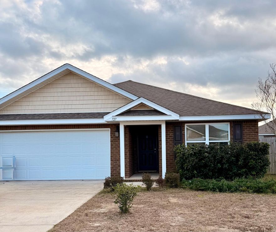 Freshly painted and move-in ready, this beautifully maintained home is located in the desirable Redstone Commons community, featuring a neighborhood pool for residents to enjoy. The popular Aria one-story floor plan offers 3 bedrooms, 2 bathrooms, a covered back porch, and a two-car garage, designed for both comfort and functionality. The open-concept kitchen showcases a center island, stainless steel appliances, and granite countertops, flowing seamlessly into the spacious great room with easy access to the covered porch. Step outside to a fully fenced backyard with a privacy fence, perfect for pets, play, or relaxing in your own outdoor retreat.The private primary suite features a generous walk-in closet and a spa-inspired bath with a separate shower, and a large soaking tub. Conveniently located close to schools and offering an easy commute to area military bases, this home combines comfort, location, and lifestyle in one inviting package.