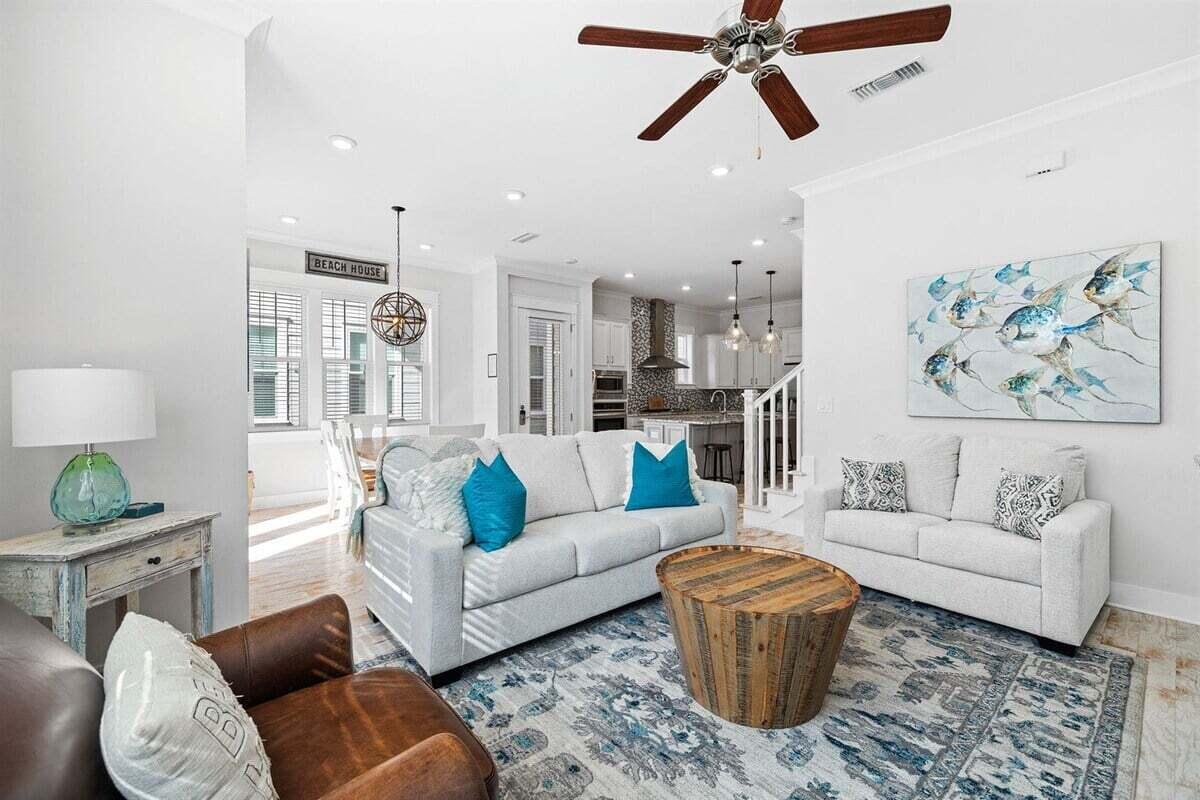 This gorgeous and charming (3) bedroom, (2.5) bath, (2)-car garage townhome located in Prominence North on 30A is a turn-key investment opportunity with low HOA fees and strong rental numbers. A prime location backing up to an expanded green space between units, provides extra privacy and easy access to the resort community pools, The Big Chill, Watersound Beach Club and Deer Lake State Park. Offered fully furnished with luxurious furnishings in coastal hues provides a relaxing atmosphere to relax and enjoy the 30A lifestyle - the perfect opportunity for those looking for immediate short-term vacation rental income, a second home or primary residence! Claim your paradise in Prominence today! The Cozumel (B Unit) floor plan includes the most open and spacious living area of all Prominence North floor plans, providing extra space for enjoying the coastal lifestyle with family and friends. The kitchen is a chef's dream with custom cabinetry, granite countertops, mosaic tile backsplash, professional stainless-steel appliances, gas cooktop, and a large island/bar space with custom woodwork great for entertainment. This unit showcases hardwood flooring in the main areas, 10ft' ceilings, 8ft doors, hurricane impact windows & doors, professionally designed lighting, window treatments, exceptional woodwork, and a washer/dryer. Step onto the back patio to lounge, relax, and watch the many breathtaking sunrises and sunsets on 30A.
Prominence is a retreat from the modern world and an essential community along scenic 30A. With a blend of coastal resort living, easy access to a vibrant town center 'The Big Chill', and the beautiful beaches of the Emerald Coast.... it's also a way of life in a community that lives up to its name. The Town of Prominence is located on HWY 30A between Seagrove Beach and Alys Beach, next to WaterSound Beach. Residents will enjoy low HOA fees, easy access to a beautiful Town Center (The Big Chill), Resort style pools, Fitness Center and Private Shuttle Service to the beach access.