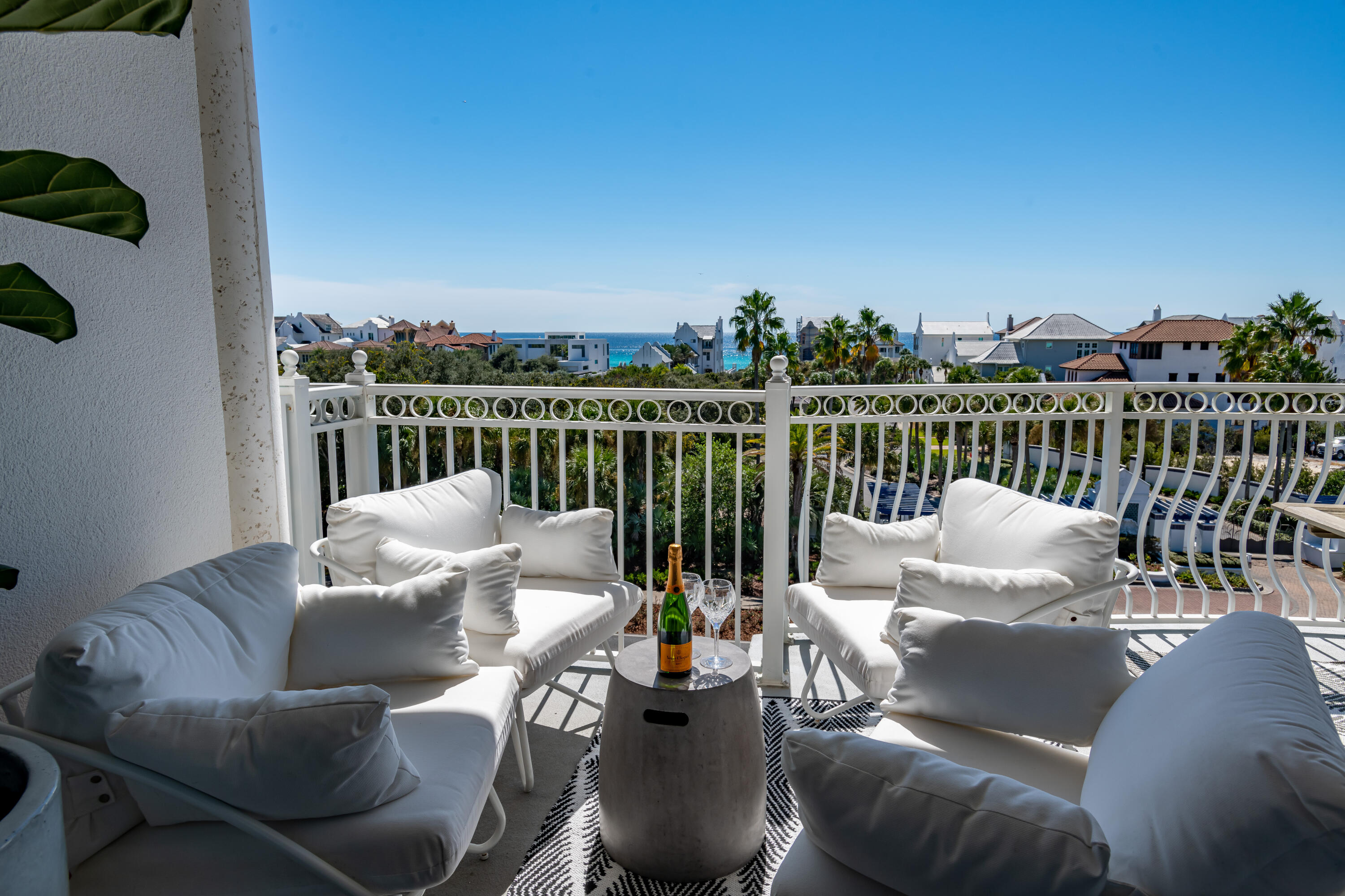 Under contract with ability to accept back up offers. The Alexander. Indulge in this luxury coastal condo with a PRIME 30A east end location, directly adjacent to Alys Beach. The top floor corner residence! Just a stroll to the beach and centrally located between Rosemary Beach and Alys Beach. Floor-to-ceiling glass doors open to an expansive balcony, with panoramic Gulf views and breathtaking vistas over Alys Beach, perfect for sunset dinners. Two en suite guest bedrooms and one Gulf-facing primary suite with en suite and doors opening to the deck. Also access to Seacrest Beach's 12,000 sq ft lagoon pool. This idea location allows for full enjoyment of the bustling town centers of Alys Beach, Seacrest Beach and Rosemary Beach, all in east walking proximity!