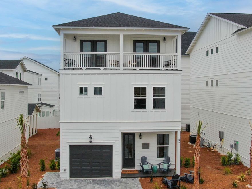 Welcome to 197 Valdare Lane!  This charming coastal retreat offers an exceptional opportunity to experience the beauty of Inlet Beach.  Situated in a desirable location, just minutes away from the sugar-white sands and emerald waters of the Gulf of Mexico, Donut Hole, 30Avenue, and 30A, this newly constructed property is a true gem.  Accessing 30A and enjoying all it has to offer will be a cinch via the nearly completed pedestrian underpass.As you approach the home, you will notice the low-maintenance yard and welcoming front porch perfect for relaxing outside. Once inside, you are greeted by an open and airy floor plan, filled with natural light and coastal vibes.  This beautifully decorated home is being sold fully furnished.The main living area, located on the 2nd floor,