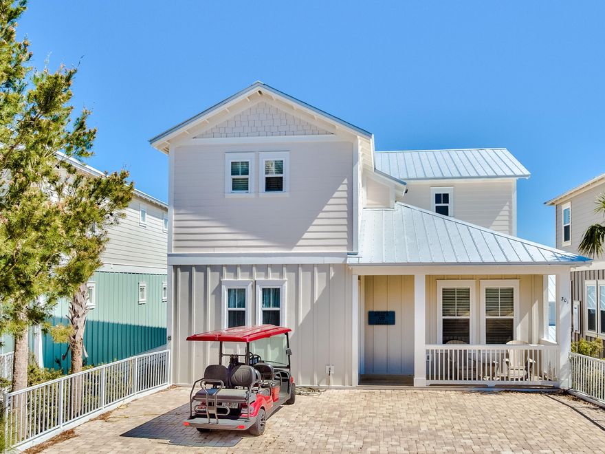 Like new home that is being sold turnkey, fully furnished and includes a 6-person golf cart!  Just few steps to the community pool and recreation area! Beautiful custom built beach home, perched atop one of the high points in the coveted Highland Parks neighborhood of Scenic 30A!  Spacious and open, this home has 4 bedrooms, 3.5 baths with master bedrooms on both floors.  Highland Parks enjoys a location near the beautiful white sand beaches and Blue Mountain Beach shops and restaurants.