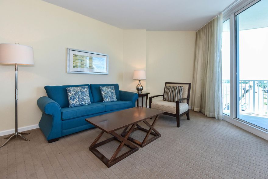 This 6th floor, junior two-bedroom condo offers views of Henderson Beach. It has an open concept living and dining area, as well as an expansive and inviting balcony just perfect for taking in the serenity of the pool area. Enjoy the many onsite amenities, including a lushly landscaped pool area boasting Destin's largest lagoon pool with waterfall features, a kiddie pool, hot tub, and splash pad, as well as a playground, fitness center, and tennis and basketball courts. Want your toes in the sand? The resort offers complimentary shuttle service to the beach for you to enjoy Destin's world famous sugar-white sand and emerald-colored water beaches. Shuttle service takes you to the June White Decker Public Beach access which is just minutes away.