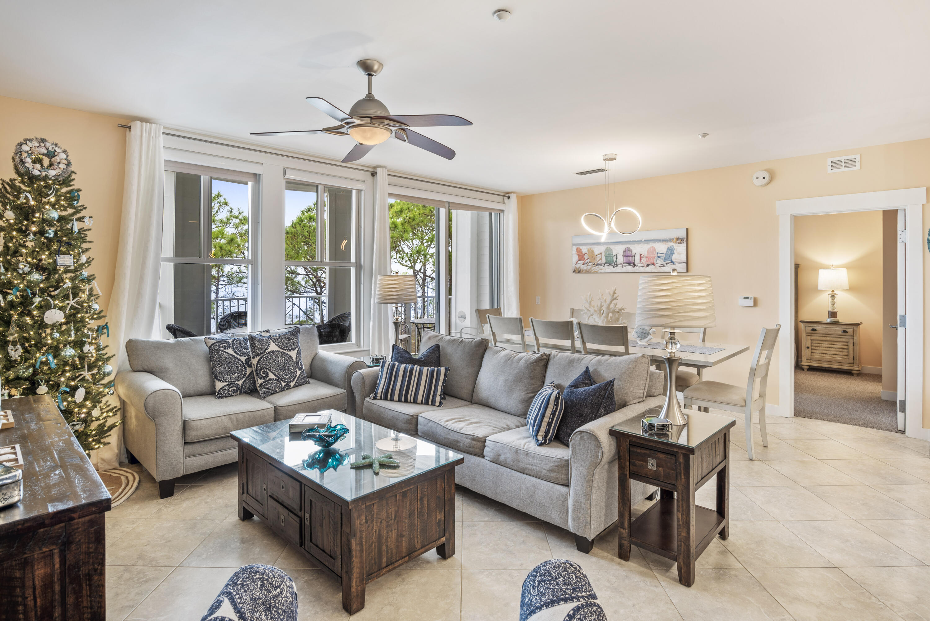 Newly updated and freshly decorated, this 2 bedroom 3 bathroom property offers incredible views of the Choctawhatchee Bay and delivers a sense of privacy from the oversized covered balcony. Rarely do these larger bay facing units come available. This unit has an attached studio which acts as a lockout affording the property to be used in its entirety as a 2 bedroom condo or used and rented separately as a 1 bedroom condo and a single studio unit. Upgrades include new appliances, plantation shutters, wood-look porcelain flooring, interior paint and new furnishings. Bahia is located in the heart of the Grand Complex within The Village of Baytowne Wharf, a year-round pedestrian village with shops, dining, playground, live music and more. Owners have access to the private Solstice Club on the