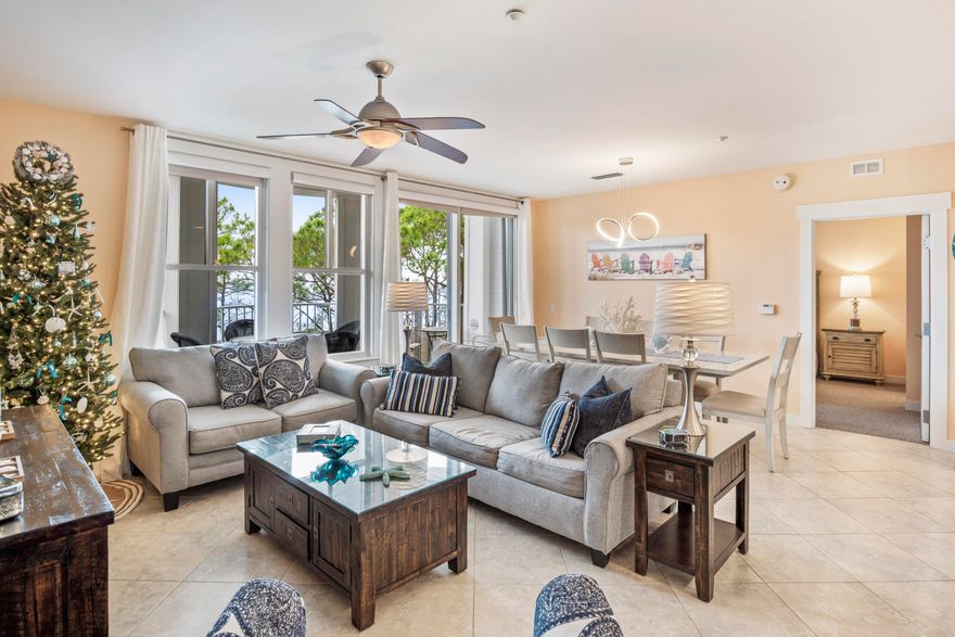 Newly updated and freshly decorated, this 2 bedroom 3 bathroom property offers incredible views of the Choctawhatchee Bay and delivers a sense of privacy from the oversized covered balcony. Rarely do these larger bay facing units come available. This unit has an attached studio which acts as a lockout affording the property to be used in its entirety as a 2 bedroom condo or used and rented separately as a 1 bedroom condo and a single studio unit. Upgrades include new appliances, plantation shutters, wood-look porcelain flooring, interior paint and new furnishings. Bahia is located in the heart of the Grand Complex within The Village of Baytowne Wharf, a year-round pedestrian village with shops, dining, playground, live music and more. Owners have access to the private Solstice Club on the