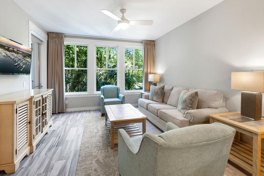 Welcome to 4323 Bahia at Sandestin Golf & Beach Resort(r) - a beautifully appointed condo located in the heart of the Grand Complex, within close proximity to the vibrant Village of Baytowne Wharf. This fully furnished retreat features porcelain plank tile flooring throughout and an open layout that flows seamlessly onto an oversized balcony, perfect for relaxing or entertaining while enjoying views of the lush, tropical landscape.Whether you're looking for a serene getaway or an investment opportunity, this property offers both in one of the resort's most desirable locations. Enjoy convenient access to dining, shopping, entertainment, and all the resort's world-class amenities, including golf, tennis, a private beach, and a marina.  Bahia is located adjacent to the fabulous shopping, playground, family friendly activities, formal and informal dining and night life hot spots in the pedestrian Village of Baytowne Wharf. In addition, Hotel Effie is just a few steps away with a rooftop pool and bar and fine dining at Ovide. Owners also have access to the private Solstice Club, an amenity for owners and their guests, featuring grills, screened porch with gas fireplace, indoor bar, flat screen TV and comfortable seating inside and out.

Don't miss your chance to own a piece of paradise in Sandestin??!

As an introduction to the Sandestin lifestyle, we invite our new owners to explore amenities that make Sandestin special. The listing brokerage and seller(s) are presenting the buyer(s) of this property with (2) 90-minute rounds of Tennis court time, a golf foursome at one of our three championship courses, and a round of golf for up to four (4) players at the unrivaled Burnt Pine Golf Club.
Sandestin Golf and Beach Resort features more than seven miles of beaches and pristine bay front, four championship golf courses, 15 world-class tennis courts, a 226-slip marina, a fitness center, spa and celebrity chef dining. Shop, dine and play at the charming pedestrian village, The Village of Baytowne Wharf and more. Inside the gates of the resort, residents enjoy a balanced lifestyle of high-class living, spanning the 2,400 acres from the beach to the bay. Everything within the gates of the resort is accessible by golf cart or bicycle. The entire resort is interconnected by miles of pedestrian, bike and golf cart paths that weave through groves of live oaks, meandering past natural lagoons, fountains, man-made lakes, and meticulously landscaped fairways.