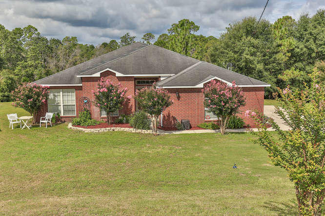Just south of I-10 Your story begins this Sprawling 100% classic red brick 4 bedrooms 2 large bath home 2 car garage with side entry. Enjoy the quiet secluded neighborhood. Beautiful upgraded flooring porcelain and bamboo. Open floor plan perfect for entertaining. Fresh paint. Kitchen features granite counters and granite island open to living room and breakfast nook, large pantry and a of abundance crisp white cabinets. Vaulted ceilings in spacious living room with natural lighting. Master bedroom/master bath and soaking tub, separate shower, double vanity. Large lot with no back yard neighbors. Storage shed for your extras or man cave or she shed. 2 car garage with side access adds curb appeal of this beautiful home. + Home Warranty. Start today planning your holidays at 468 Jillian