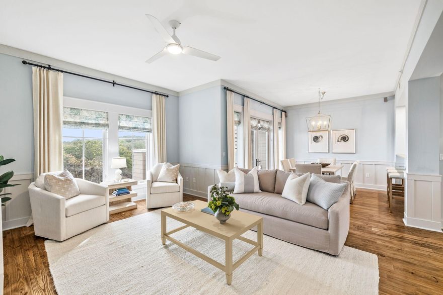 This beautiful WaterSound condo has undergone a dramatic transformation with new hardwood flooring in all the bedrooms, updated furnishings and stunning new decor and lighting by Laura McKee of L. Hamilton & Co..  Situated in the gated community of WaterSound Beach, the location and floor plan are hard to beat. The kitchen is the heart of the action with freshly painted white cabinets complementing granite countertops, a Sub-Zero refrigerator, Viking gas range and stainless steel hood. Three spacious ensuite bedrooms and three full baths plus a half bath provide expansive accommodations for family and visiting guests. The open great room has ample space for entertaining with a dining area and a spacious living room . Half-height wainscoting adds a touch of classic detail while French doors blur the the line between indoor and outdoor living. The spacious porch, nestled in the dunes, is the perfect spot for enjoying cocktails and evening breezes. The master bedroom has its own access to a private screened porch,   sharing the same unspoiled views perfect for morning coffee. A jetted soaking tub and separate shower enhance the generous master bathroom. This condo has been lovingly maintained as a second home and has never been rented. It includes a large attached garage and use of a pool reserved exclusively for Compass Point owners and guests. Boardwalks lead over the dunes to the mile-long white sandy beach for morning strolls, shelling and swimming in the turquoise water of the Gulf of Mexico. Hop on your golf cart and explore the outstanding amenities that include A fitness center, parks, pools, dog park and seven miles of walking trails. Enjoy shopping and dining along 30A before returning home to the tranquility, privacy and security that this upscale condo affords.
