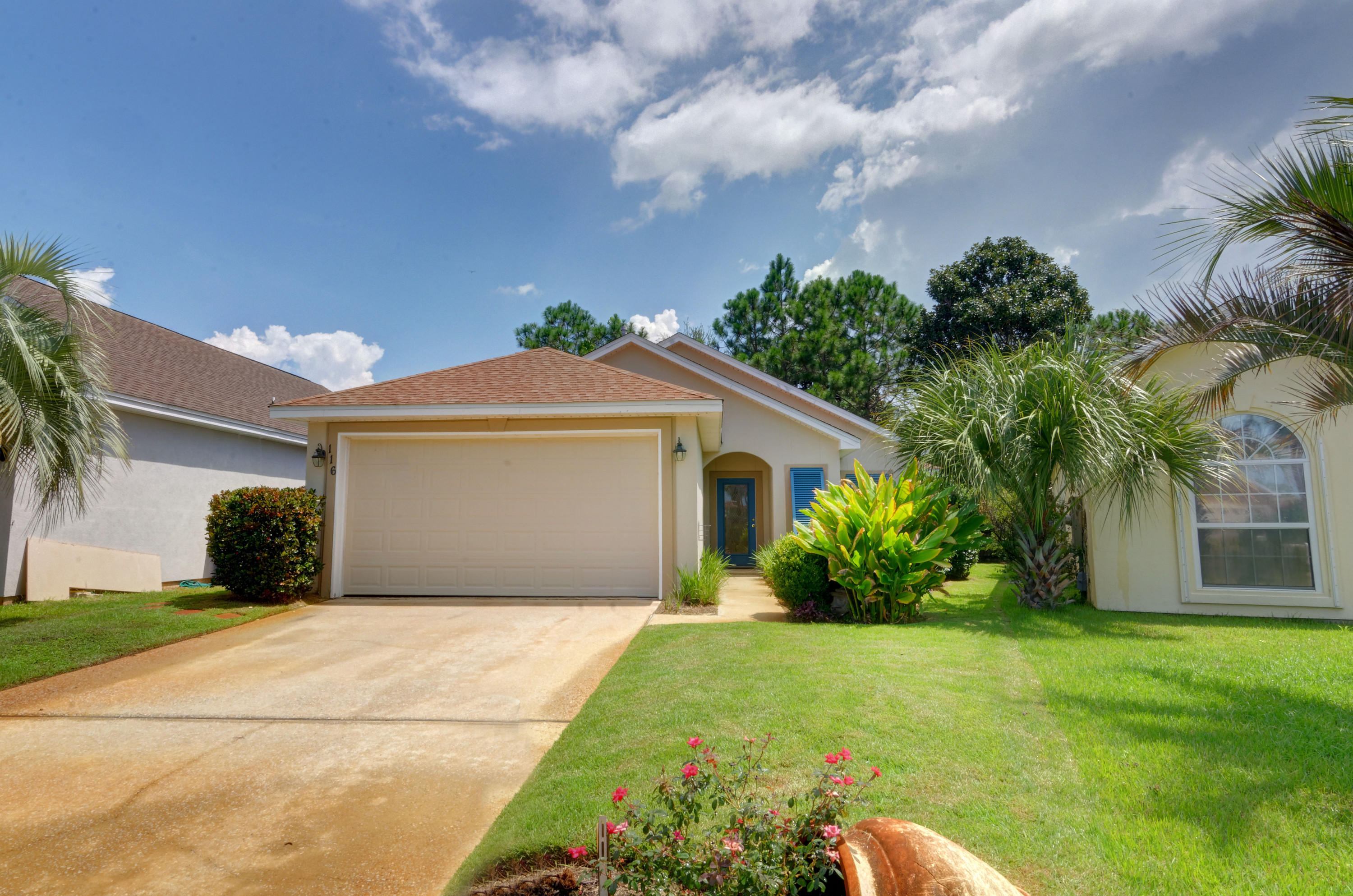 Back on The Market! This 3 bedroom, 2 bath home features an open floor plan with vaulted ceilings and skylight in the living area which creates a bright and welcoming relaxed ambience. The interior and exterior of the home was painted in 2016, new appliances 2016.The master bedroom features laminate wood flooring, walk in closet with a double vanity in the master bath.The two guest bedrooms are spacious with each featuring large closets.The rear of the home features a private brick patio perfect for entertaining.Emerald Heights is in a great location on the south side of Hwy 98, close to shopping, dining and entertainment.The pictures of the home were taken when furnished. The home is selling unfurnished. Buyer to verify room dimensions and square footage