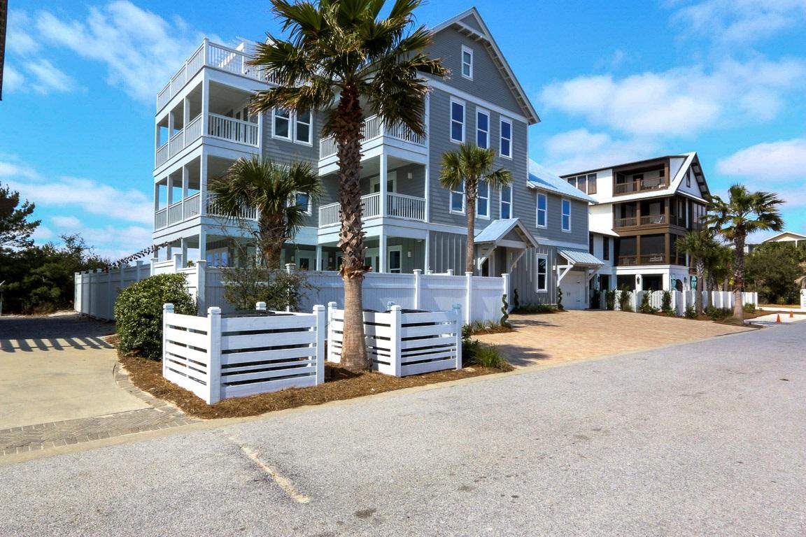 This one-of-a-kind, 30A beach house masterfully combines luxury and functionality in an exquisitely designed plan with high end finishes and flowing spaces. Located in the newly updated, private gated community of Sandy Shores, this 6,000 sq ft home is less than 400 feet to the sugar sands of the Emerald Coast. Sandy Shores is conveniently located between Rosemary Beach and Alys Beach, close enough to walk to all the shops and wonderful restaurants, yet secluded from traffic and crowded streets.Boasting 10 bedrooms, 10.5 bathrooms, a movie theater, multiple living spaces, 2 chefs' kitchens, a game room, and garage and elevator. Outdoor living features include, a resort style pool, hot tub, fire pit, over 1500 sq ft of porches and boundless outdoor seating and dining space. The fourth