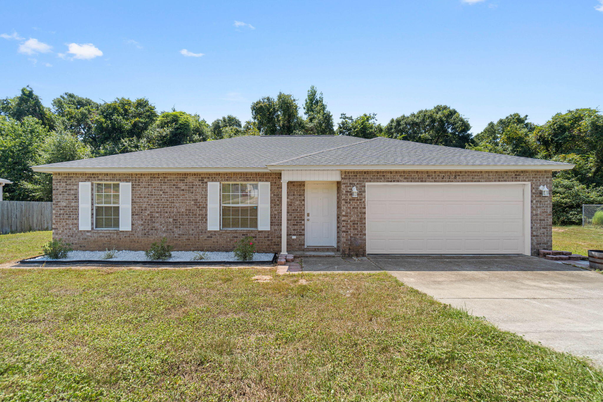Welcome to your new home at 216 Cabana Way in Crestview! This charming house, nestled at the end of a peaceful cul-de-sac, offers a fresh start with its recent renovations. Step inside to discover 1,335 square feet of comfort, featuring 3 bedrooms and 2 bathrooms. The open concept living area boasts vaulted ceilings, creating an airy atmosphere. You'll love the updated kitchen with stainless steel appliances, perfect for whipping up delicious meals. New vinyl flooring and carpet add a modern touch throughout. The split bedroom layout ensures privacy, with the primary bedroom featuring its own en suite bathroom. Outside, a delightful deck awaits your summer barbecues, complemented by fresh landscaping. With a new roof (2021) and HVAC system with UV filter (2021), this home is move-in ready and waiting for you!