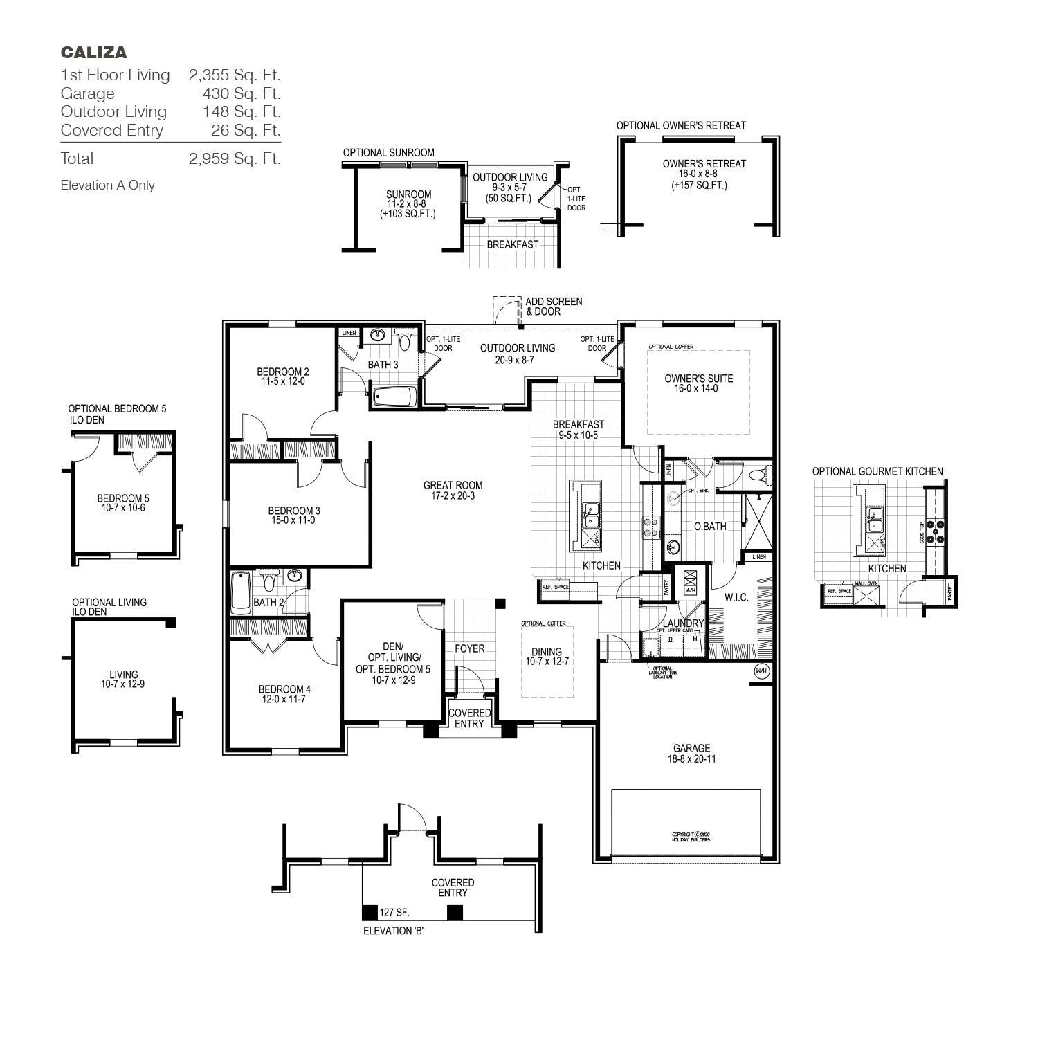 CALIZA floorplan is a dream for anyone who likes family time or to through those big parties. Your open concept, starts from the moment you walk into your home and are greeted by an office to one side with a formal open dining room on the other. As you take a short stroll in you will be immediately awe struck at the space of the oversized kitchen that is over looking into the large great room. This area is big enough for every one to pile in and avoid the elbow rubbing but also give the cook of the family the ability to be a part of it all while still working away in the kitchen. The outdoor living space gives you plenty of extra room to enjoy your yard. Your home is a split 4 bedrooms with the owners suite being privately located off the kitchen.