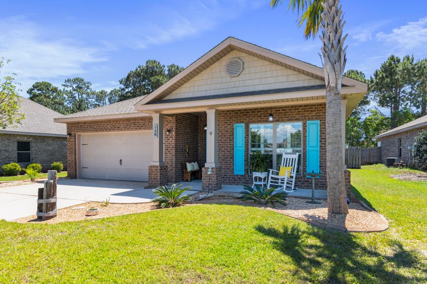 Nestled into a sweet cul-de-sac across from a neighborhood pond with a fountain, this 3-bedroom, 2-bath home is the perfect, quiet retreat tucked away in the highly sought after Driftwood Estates neighborhood. This home is overflowing with charm! You're welcomed with well thought out landscaping including a mature palm, a quaint covered porch, and a custom painted sea blue door give this home a welcoming & beach chic curb appeal. Step inside the large entry way and you'll notice 20'' tile that carries through to the newly renovated kitchen. Take in the upgraded cabinetry with mounted under cabinet lights, stainless appliances, granite countertops, and glass tiled backsplash.