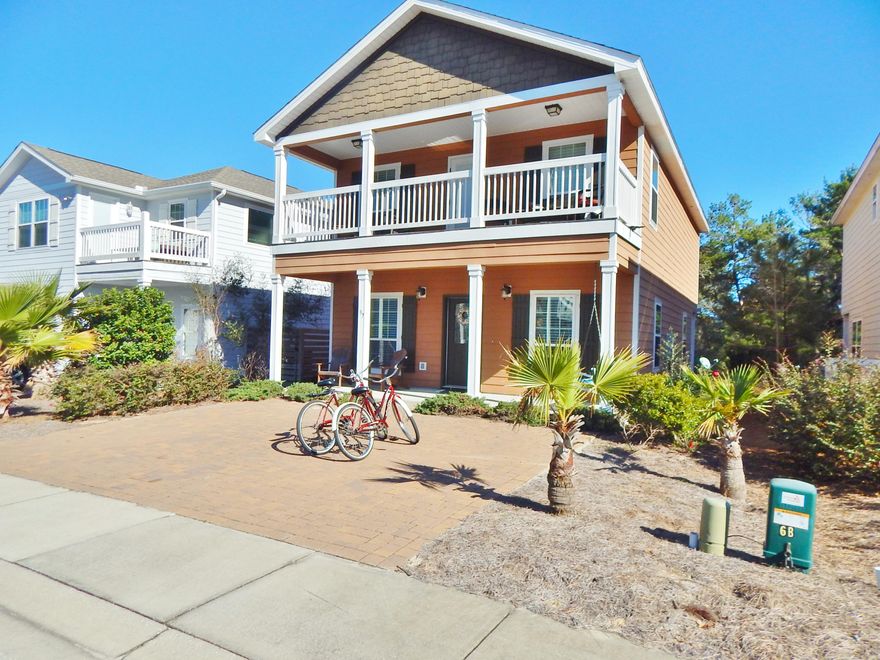 PRICE REDUCTION ! - Beautiful beach house located in Inlet Beach at the east end of Hwy 30-A- enclosed subdivision with a community pool-- within walking distance to the upscale shops of 30 Avenue, public beach access, Rosemary Beach shops & restaurants. This most popular floor plan is very open & well laid out. Large family & dining room; cooks' kitchen with lots of cabinet space, granite counter tops, stainless appliances, gas stove, & large walk in pantry. Also a half bath downstairs. Upstairs there are 3 large bedrooms, 2 baths, & a common area that can be used as a media or sitting area. Washer & dryer hook up located upstairs close to bedrooms & baths. A porch that spans the length of the house is adjacent to the master bedroom.