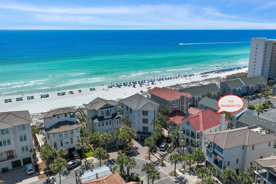 Located in the exclusive gated beach community Dunes of Destin, this spacious and fully furnished 5 bedroom/6 bath home with private heated pool and hot tub is situated just one lot off the beach! The home has had recent renovations as well including NEW ROOF, newly updated bathrooms, converted basement, furnishings, and fresh paint to name just a few (detailed list available), and is a fantastic income producer as it grossed $201,581 in 2024! The ground level basement has been converted into a spacious living and game room offering a pullout couch, bar area, arcade games, ping pong table, full bath, and direct access to the outdoor pool area. The second level is the main level of the home and includes the living area, a formal dining room and a kitchen/dining combo with 20 foot ceiling offering lots of natural light, a guest suite with bathroom access, and two covered porches. The third floor features the master suite and two more king guest rooms, all with en-suite baths. The master suite is situated on the west wing and offers Gulf views, a fireplace, its own terrace, and a spa-like master bath with a soaking tub, updated walk-in shower, and double vanities. The additional two guest rooms on this level also feature en-suite updated baths and access to a shared balcony. The top level is the designated kids suite with 2 sets of bunk beds, king bed, a sleeper sofa, and a potential 6th bedroom tucked away in the far corner with access to the widow's peak balcony with stunning Gulf views. This fourth level also offers another full bathroom as well. Guests will absolutely love the private heated pool with hot tub, putting green, hammock, and solar power lights overheard for the perfect nighttime ambience! The Dunes of Destin is a private, gated community located right in the heart of Destin. This much desired community offers luxurious amenities that include private beach access, community pool, covered gazebos, and a private lake with beautiful lighted fountains. It is located just minutes from award-winning restaurants, nationally renowned golf courses, as well as the Destin harbor and Big Kahuna's Waterpark. World-class shopping at shopping centers including Destin Commons, Silver Sands Factory Stores, Harborwalk Village, and the Baytowne Wharf. Combined with the luxurious homes and amenities offered, the Dunes of Destin is the perfect neighborhood! Buyer to please verify all information contained herein. 