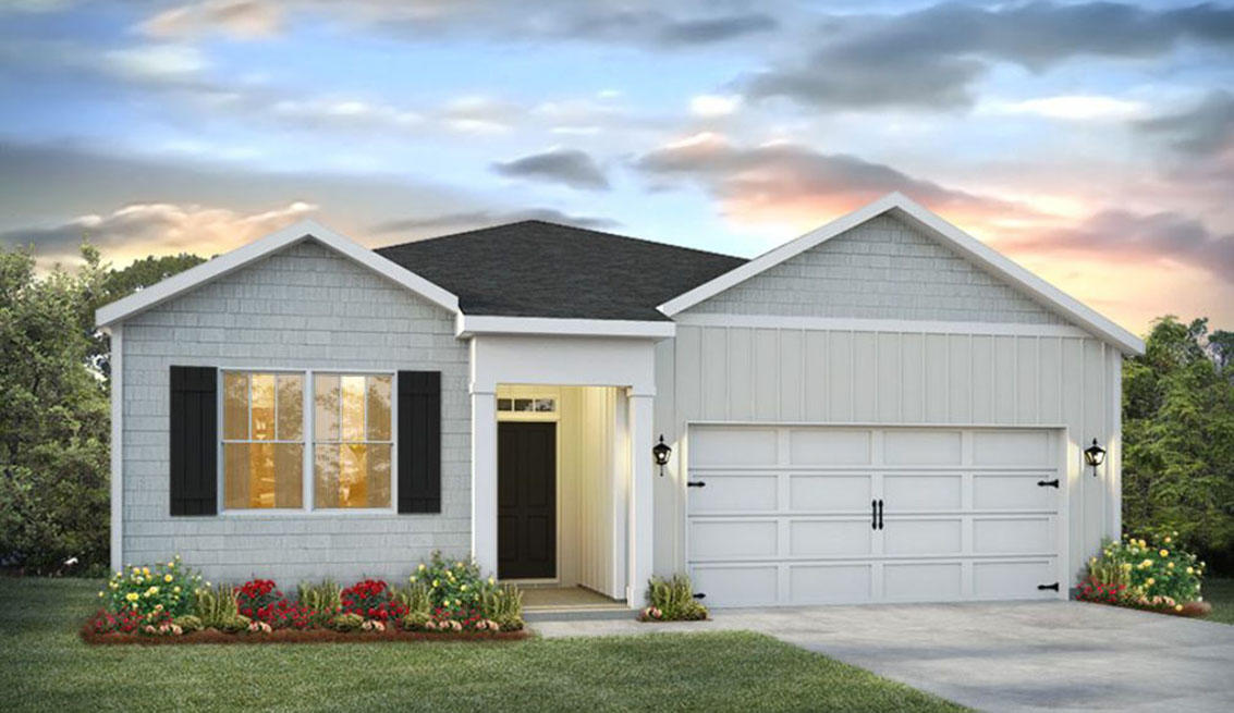 This home is located close to a cul-de-sac and backs up to a wooded area. This is a three-bedroom, two-bathroom home with a two-car garage. The homes first two bedrooms are towards the front of the house, separated by a guest bathroom. A large open living space is joined by a gorgeous kitchen with Whirlpool stainless steel appliances and shaker styled cabinetry. A private bedroom suite is off the dining space. This includes a sizeable bedroom, walk-in closet and bath. The bathroom has a separate water closet, free-standing tub, shower and dual vanity sinks. Standard features include laminate countertops, vinyl flooring and carpet in bedrooms. This home is connected with Smart Home technology that includes a Qolsys touch panel, Kwikset Keyless entry, an Echo Dot device and Skybell doorbell. Pictures, photographs, floor plans, elevations, features, colors and sizes are approximate for illustration purposes only and will vary from the homes as built. Home and community information including pricing, included features, terms, availability and amenities are subject to change and prior sale at any time without notice or obligation. For Move-In/Completion Estimates: Ready dates are estimates only. Timing of completion of construction and buyer move-in are subject to contingencies contained in home purchase agreement and governing jurisdictions issuance of a certificate of occupancy, and may change due to forces majeures and other delays or disruptions outside the reasonable control of the Builder