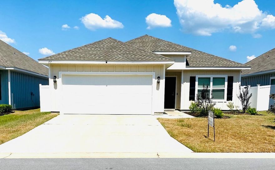 Beautifully maintained and nearly new in a prime South Crestview location! Easy commute to bases, shopping, and medical facilities. The kitchen has gorgeous quartz countertops and island/breakfast bar, stainless steel appliances, and lots of cabinet space. Magnolia Creeks subdivision offers underground utilities and charming street lamps. This lot ends in a cul-de-sac and provides privacy and low traffic. Step out back to a covered porch for relaxing or entertaining. Extra touches are new fence, 9-ft. ceilings, recessed lighting, tray ceilings, luxury vinyl plank in common areas, and carpet in bedrooms. The large primary suite has walk-in closet and en suite bathroom with garden tub, double sinks, and separate shower. Termite bond, Blink security system, Ring doorbell, assumable VA loan at 5.625%. Washer and dryer convey. Come see this one today!