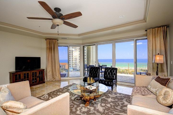 This gorgeous Villa in Grand Dunes II is Professionally Decorated Model, designed by ''Coastal Charm Design''. Situated on the 5th floor directly in the center of the building, it offers incredible views of the shoreline, beach and gulf. Features of this unit include; new furnishings throughout, brand new carpet in all bedrooms, custom paint, upgraded lighting and fixtures; complete with LED bulbs(even the candles are remote controlled LED), both Gulf front bedrooms have adjustable memory foam beds, twin guest has memory foam mattresses, both living room and Master have 50'' flat screens and other bedrooms have 32'' flat screens, remote controlled bedroom ceiling beehive fans,
