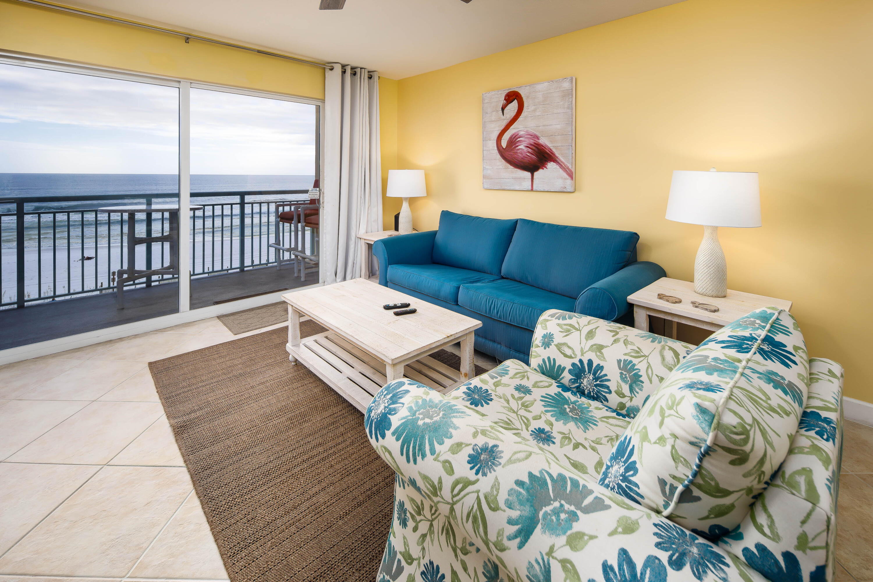 Pelican Isle 406 - Sunset Shores!Experience coastal living at its finest with custom-built bunk beds featuring TVs and extra storage space--perfect for keeping everything organized. Pelican Isle 406 is both charming and stylish--you won't want to miss it!This gorgeous beachfront condo boasts a stunning color palette, elegant decor, and breathtaking views. It conveniently includes a full-size washer and dryer. The adorable master bedroom is furnished with a king-size bed, and the master bathroom offers a shower/tub combo.