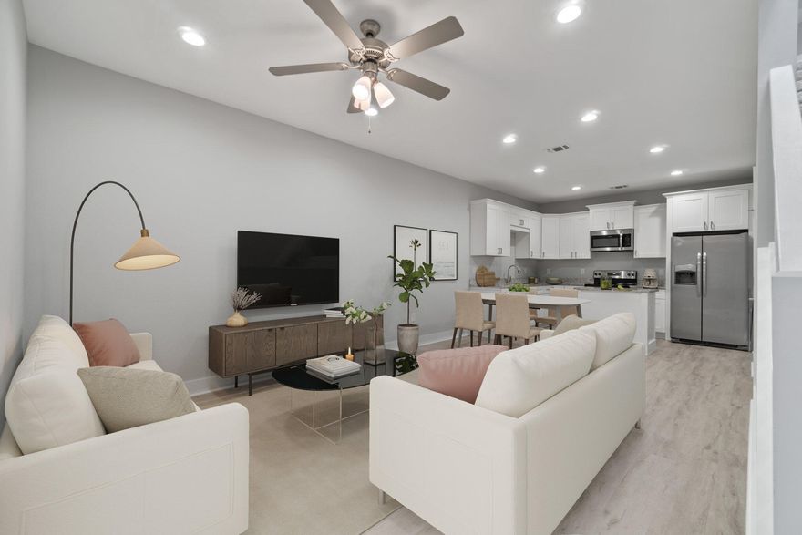 Welcome to Hidden Bay Village a quite community nestled back by the Bay off HWY 399 in Navarre. Live in a beautiful 3 bedroom, 2.5 baths and the master is on the bottom floor. Feast your eyes on the interior as it has 9 ft ceilings, luxury vinyl plank flooring in the entire downs stairs and including all the bathrooms with granite through out the townhome. The kitchen has lovely white cabinets, stainless steel appliances with refrigerator included and an island. The master is on the bottom floor with a large master bath and a beautiful tile shower with a double vanity and a walk-in closet. There is another full bathroom upstairs with a double vanity and it is shared with the other 2 bedrooms including the laundry area with a washer and dryer. The townhome has recessed lighting in the