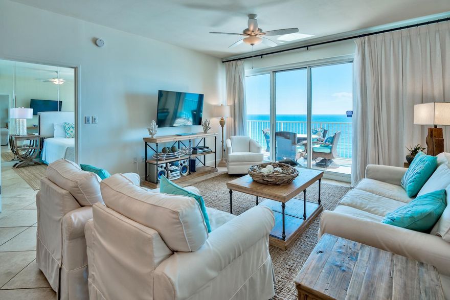 The Tides at Tops'l 1104 is a truly charming and comfortable gulf front condo with sweeping views of our Emerald Waters and Sugary White Sands. Panoramic views from the spacious great room, dining and kitchen area. This residence features a fully remodeled kitchen with granite counter tops and stainless steel appliances. Walk out gulf front master bedroom adorns a full ensuite bath with soaking tub, separate shower and double vanities. The second bedroom can accommodate up to 4 people. A full second bathroom also serves as the powder room. Enjoy your morning coffee or an evening beverage from your private balcony. Tops'l Beach & Racquet Resort is nestled within a gated 52 acres of plush tropical landscape. Resort amenities include mini golf, tennis and a state of the art fitness center.