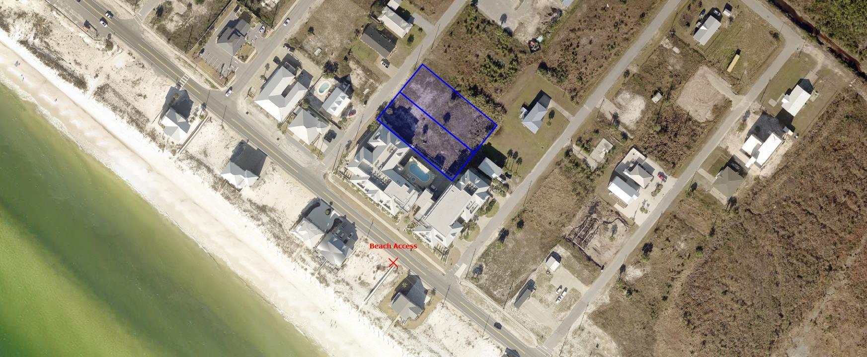 Attention Investors/builders!!! 0.70 of an acre 150'x200' across from the beach with public beach access split into 2 lots side by side 0.35 acre each 75'x200' . Possibility to split them into 4 lots. 25' platted alley on the north side of the lots that can be used for access. Flood zone X. Utilities at the lot, as old home was demolished after Hurricane Michael. Survey available. Priced well below market value. Will subdivide and sell separately.