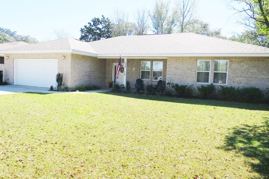 MOVE IN READY!!...Custom Features Include: 4 Bedrooms / 3 FULL Baths / ALL Brick Exterior / Granite Counters Throughout / Vinyl Plank ''Wood Look'' Flooring / Crown Molding / Trey Ceilings in Living Room & Master Suite / Recessed Lighting / Ceiling Fans Throughout / Stainless Steel Appliances / Jacuzzi Gas Tankless Hot Water Heater / Lawn Pump & Sprinkler System / Pantry / Interior Laundry Room / Covered Front & Back Porches / Large Privacy Fenced Back Yard / Extra Parking Pad / 2'' Faux Wood Blinds. The Huge Master Suite has 2 Walk in Closets / Separate Tub & Shower / Double Vanity. Conveniently located to both Eglin AFB, Hurlburt Field and Beaches! Seller has Transferrable Termite Bond with Bryan Pest Control. Buyer to Verify all Dimensions and Information.