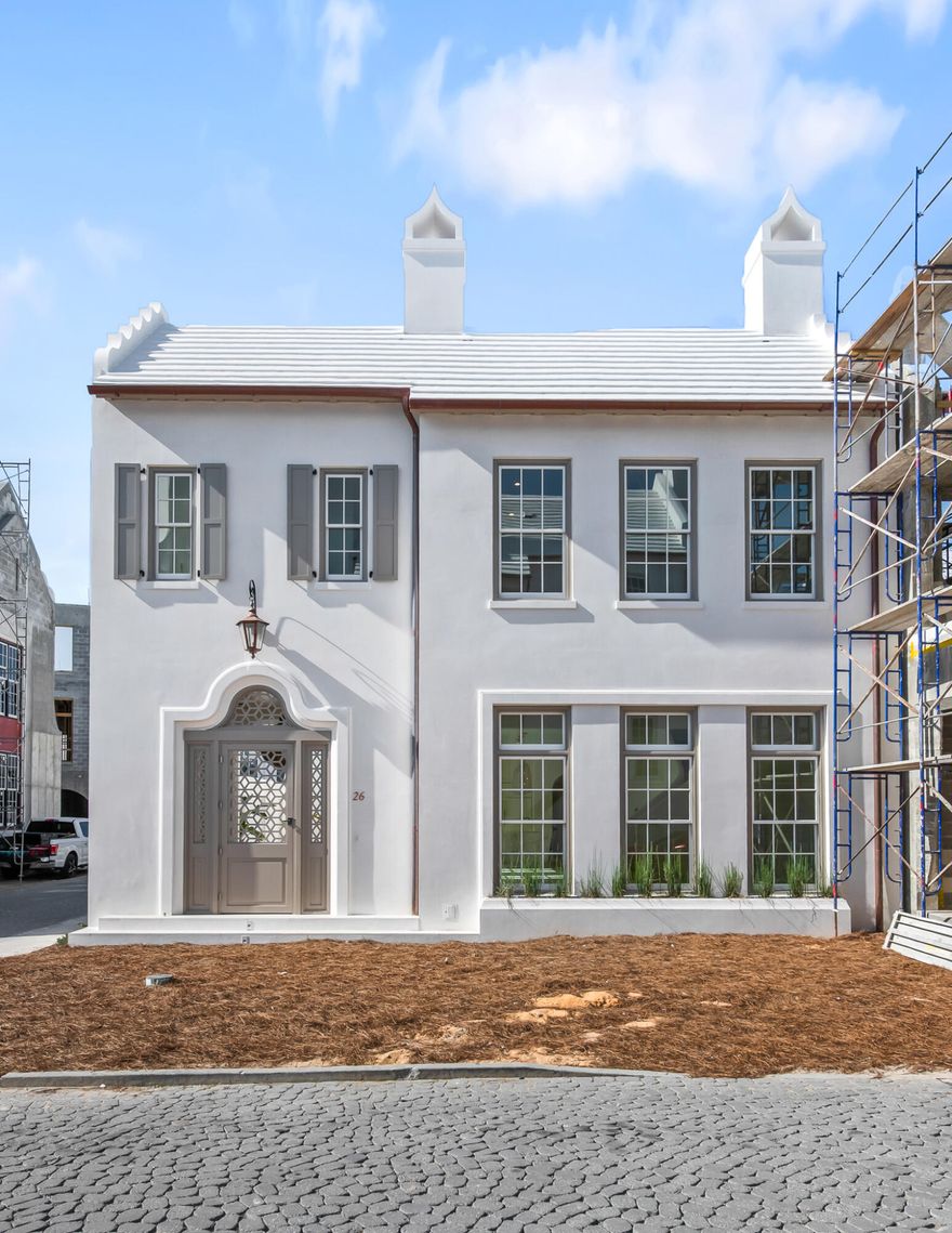 16 Chancery Lane is a south of 30A new construction custom home in Alys Beach designed by Chancey Architecture and built by Arkon. Ideally located, this corner site fronts a park overlooking Sea Garden Street. With 5 bedrooms, a two-car garage, an elevator up to the 3rd floor rooftop terrace, a private courtyard with plunge pool and ample storage throughout this house is well suited for full time living or comfortable getaways to the beach. Venetian plaster and upgraded fixtures, finishes and appliances are found throughout. Buyer may contract with Chancey Interior Design for furnishing and accessories package.