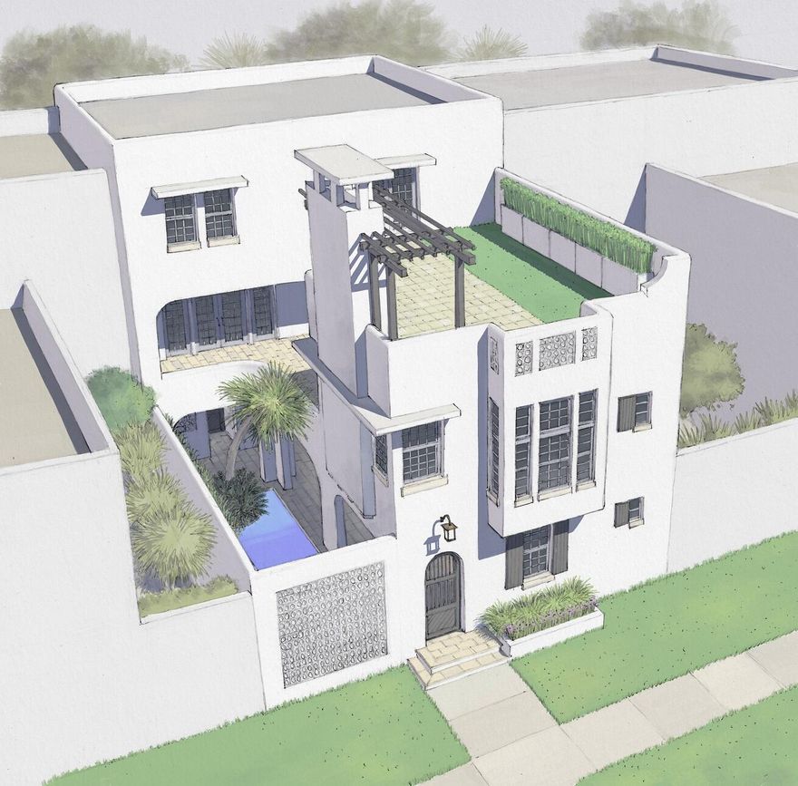Alys Beach is pleased to announce the offering of our new Somerset Home, AB4. Located on the beach side of Scenic Hwy 30A fronting a pedestrian path that leads to Bela Gray Green and beach access. The home designed by Gary Justiss Architect features six bedrooms, six baths and three half baths, a gracious courtyard with pool, loggia, and entry zaguan, a two-car garage, and bike storage, with an elevator from ground floor to the third floor. The second level features the kitchen, dining, and living areas with covered loggia and summer kitchen terrace overlooking the pedestrian path and offering southern views to Bela Gray Green. The third floor offers a den with a beverage station/bar opening to a generous roof terrace with pergola and fireplace features.