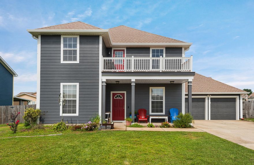 This beautiful 3/2.5 home is located in Sandy Ridge Estates south of 1-10 in Crestview. The large, flat back yard and open patio are perfect to entertaining, relaxing, and enjoying family outdoor time under the stars. You'll find a breakfast bar, center island, and large pantry perfect for holding all the ingredients you need for your culinary creations in the Kitchen. Relax upstairs on the balcony that overlooks the front street while you sip your favorite beverage and fold laundry. The master suite can be accessed through double french doors, and the master bathroom features a relaxing garden tub, separate shower, double vanity sinks, and a walk-in closet.