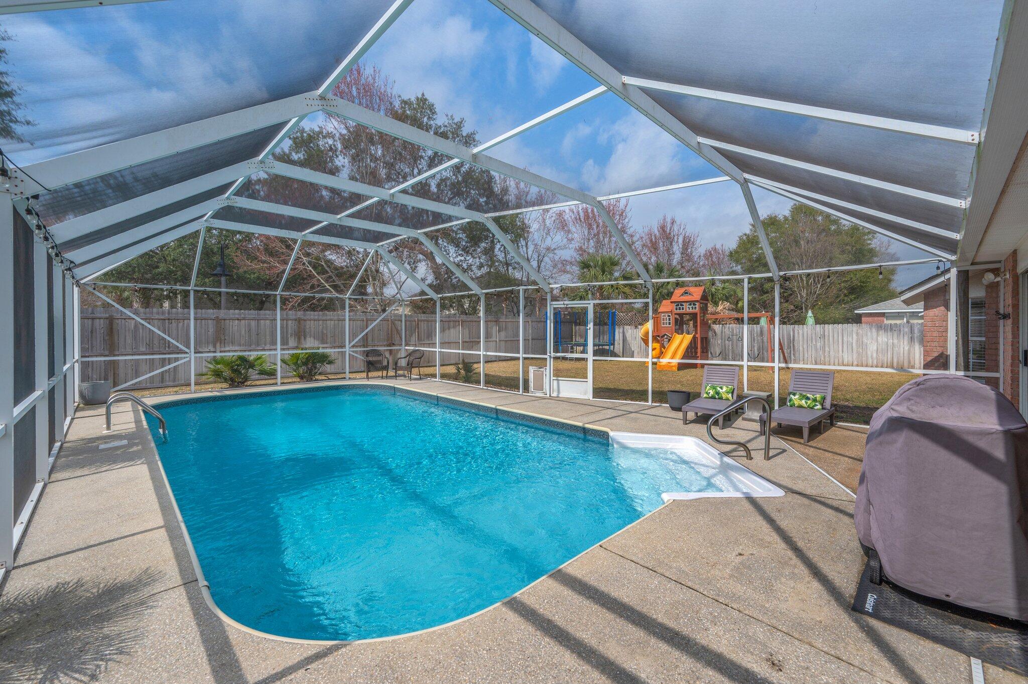 FALL IN LOVE with this updated POOL home located in the heart of Shadow Oak - a wonderful community with NO HOA! The open concept layout makes perfect use of every square inch and offers 4 bedrooms, 2 full baths, a gorgeous farmhouse kitchen, formal dining room, and an inviting great room with vaulted ceilings and gas fireplace. Each space is well proportioned, immaculately maintained, and super functional. Outside, discover your dream backyard - fully fenced - with a massive, screen-enclosed pool and plenty of open, grassy area for recreation and relaxation! DO NOT MISS the private gate granting direct access to Bluewater Bay via Skipjack Cove! Cruise to Schooners and the Marina Complex in minutes. This is the ONE - don't wait to make your appointment to view 4246 Shadow Lane!
