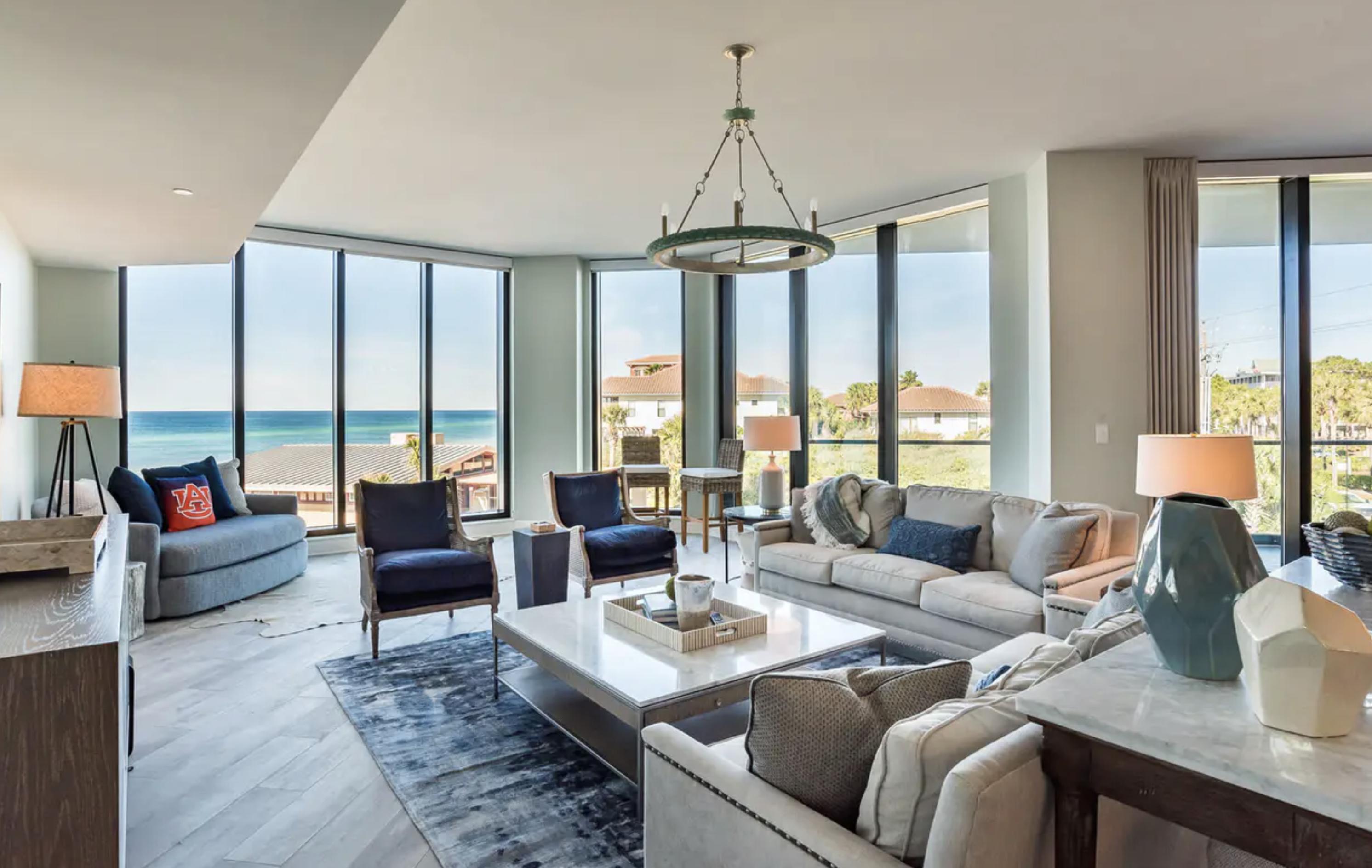 3D TOUR: https://my.matterport.com/show/?m=pBsdthBd1qy&brand=0  **30A Luxury at its Finest! From the moment you walk in-the space-the views-the decor-ALL 1st class!  2nd FL Corner end unit-Costa Blanca #200 offers 4 Lg.Brs, 4Baths, oversized LR, High end appliances, quartz counters, wood-look tile floors.  S & SW facing dramatic floor to ceiling walls of windows allow stunning westerly sunset views! Enjoy covered gated garage; coded lobby, gulf-front, resort-style pool, fitness, gr level storage cage. Pro decorated by Lovelace Interiors in cool seaside hues. Custom solar shades/drapery. Separate interior storage & laundry rooms. Prime location across fr GulfPlace Town Center/ShuckGulley dining; golf nearby. Top area to own on quiet West end of 30A. NO Short Term rentals allowed for buyers.