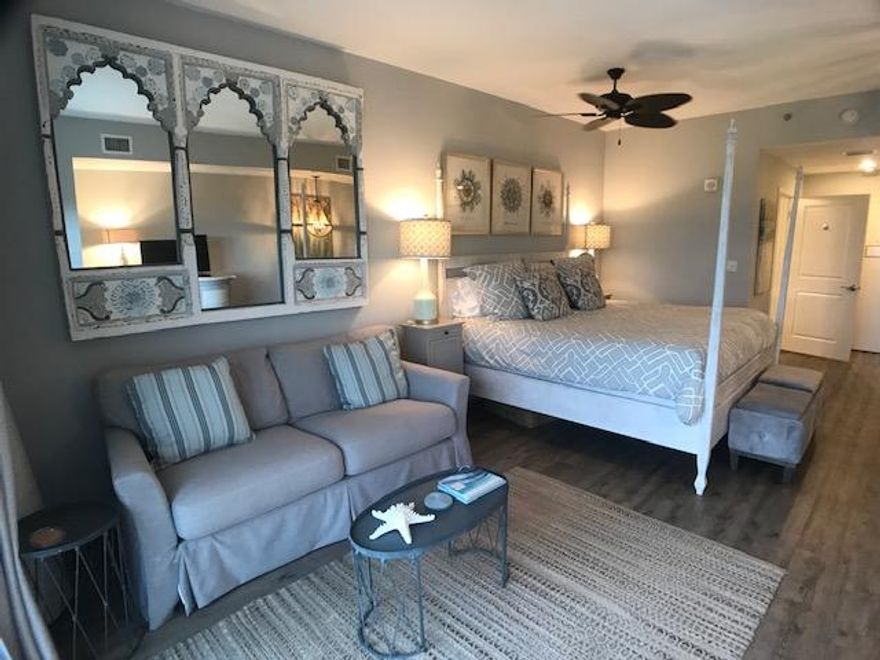 This luxury studio condominium is located on the WEST SIDE of the building with views of the BEACH, POOL AND GOLF COURSE. It has one King bed with one Queen sleeper sofa for an extra guest if needed! THIS UNIT IS ON THE 9TH FLOOR IN THE CENTER OF THE BUILDING. A VERY DESIARABLE LOCATION AND VIEW...! CALL TODAY.