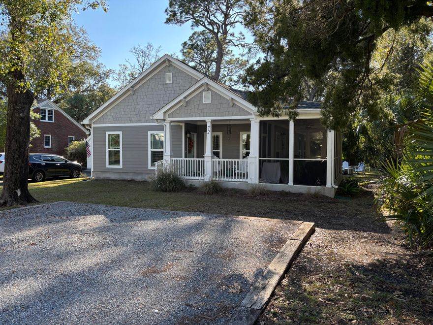 Tucked beneath a canopy of mature oaks in historic Apalachicola, this charming coastal cottage sits just a half mile from the water, offering an easy connection to the town's shops, restaurants, bars, bays, riverfront, and maritime culture. The home features three comfortable bedrooms and two full baths within approximately 1,500 square feet of thoughtfully designed living space. Upgraded finishes such as granite countertops and vanities, stainless steel appliances, plantation shutters, and more. A welcoming front porch sets the tone, framed by lush, established foliage that provides shade, privacy, and a distinctly Old Florida feel. Inside, plantation shutters throughout the home add both elegance and function, filtering natural light while enhancing the cottage's classic coastal character. The interior is tastefully decorated in a relaxed, refined style that complements the historic setting without feeling overdone. The kitchen flows seamlessly into the main living area, creating an inviting space for entertaining or everyday living. Bedrooms are well-proportioned and thoughtfully placed for comfort and privacy. One of the home's standout features is a large screened-in side porch, an ideal spot for morning coffee, afternoon breezes, or evening gatherings, offering an extended living area that embraces the outdoor lifestyle Apalachicola is known for. The landscaped yard feels serene and well-established, with alley access at the rear providing convenient and discreet entry for parking or storage while preserving the home's charming street presence. Overall, this coastal cottage blends historic appeal, tasteful finishes, and livable indoor-outdoor spaces, all just minutes from the water and the heart of Apalachicola. Constructed in 2023 and X Flood Zone. Please take time to view the 3-D virtual tour. Some dimensions obtained from the Franklin Co. Prop Appraiser's Office, please verify if important. Furnishings negotiable.