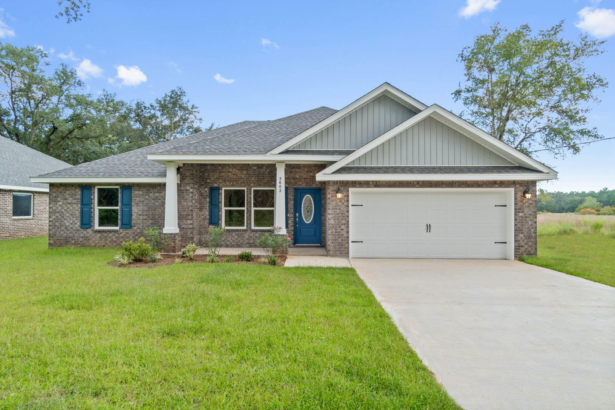 SELLER PAYS FOR ALL CLOSING COSTS if buyer uses builders preferred lender. Welcome to Secret Isle! Some are calling it 'the most secluded neighborhood in Navarre'. Nestled within a natural preserve, Secret Isle promises unparalleled privacy and seclusion, with the assurance that no development will ever encroach upon the serene backdrop of this neighborhood. Located just off Hwy 87, it offers convenience just minutes away from shopping, dining, A+ Schools, and the pristine, sugary-white sands of Navarre Beach. Among the distinguished architectural designs in Secret Isle, the renowned 'Sunburst' plan takes center stage. This splendid 3-bedroom, 2-bathroom brick home greets you with a capacious living room, an inviting dining area, and a well-appointed kitchen, all graced with the enduring allure of scratch and water-resistant Luxury Vinyl Plank Flooring. The kitchen is a chef's dream, featuring stainless steel appliances, sumptuous granite countertops, a generously sized island with bar seating, and an abundance of soft-close cabinets and drawers. The open-concept layout seamlessly flows, leading to the opulent master suite, adorned with trey ceilings and a lavishly appointed master bathroom, boasting a luxurious garden tub and shower combination, dual vanities, and a spacious walk-in closet. This home also comes with a full backyard privacy fence for your peace of mind. Are you ready to become one of the fortunate residents to call Secret Isle home? Contact us today for additional details. Photos featured here are of a similar home, and be sure to explore our immersive 3D tour!
