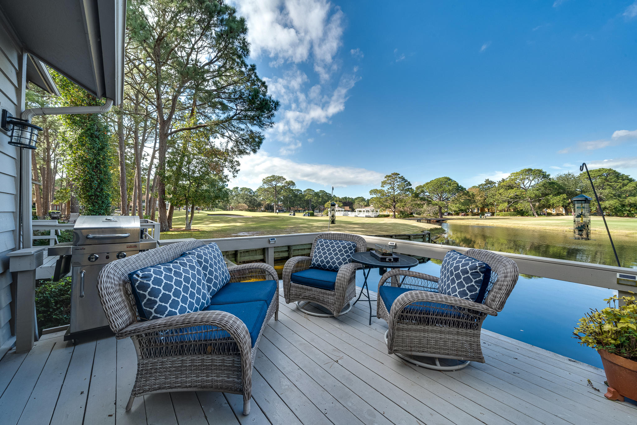 Resort lifestyle awaits with bay, lake & golf course views! Picture yourself in this beautifully updated throughout townhome on the Links Golf Course nestled among the pines in the Sandestin Golf & Beach Resort. This move in ready home comes furnished including a luxury golf cart! The main level offers open living space with natural light, a large bedroom & and bath with walk in shower. Upstairs are 2 bedrooms with updated bath. Enjoy beverages or a starlight dinner on the expanded lakeside deck. Updates throughout inlcuding hurricane impact doors & windows. The Sandestin Golf & Beach Resort is 2000+ acres with amenities including beach, four championship golf courses, full service marina, tennis facility, nature trails, bike & walking paths, restaurants, daily live entertainment, shops &